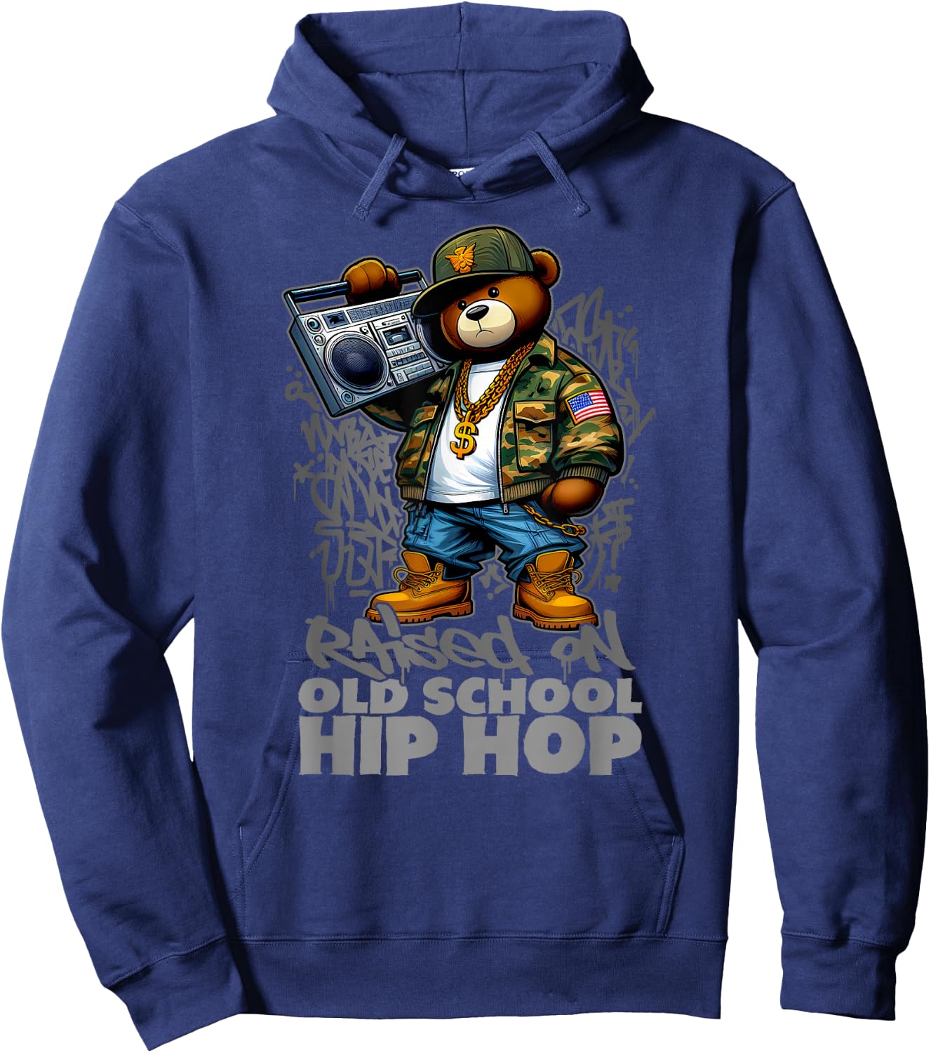 RAISED ON OLD SCHOOL HIP HOP Teddy Bear 80s 90s Hip Hop Hoodie - Hoodie | Navy
