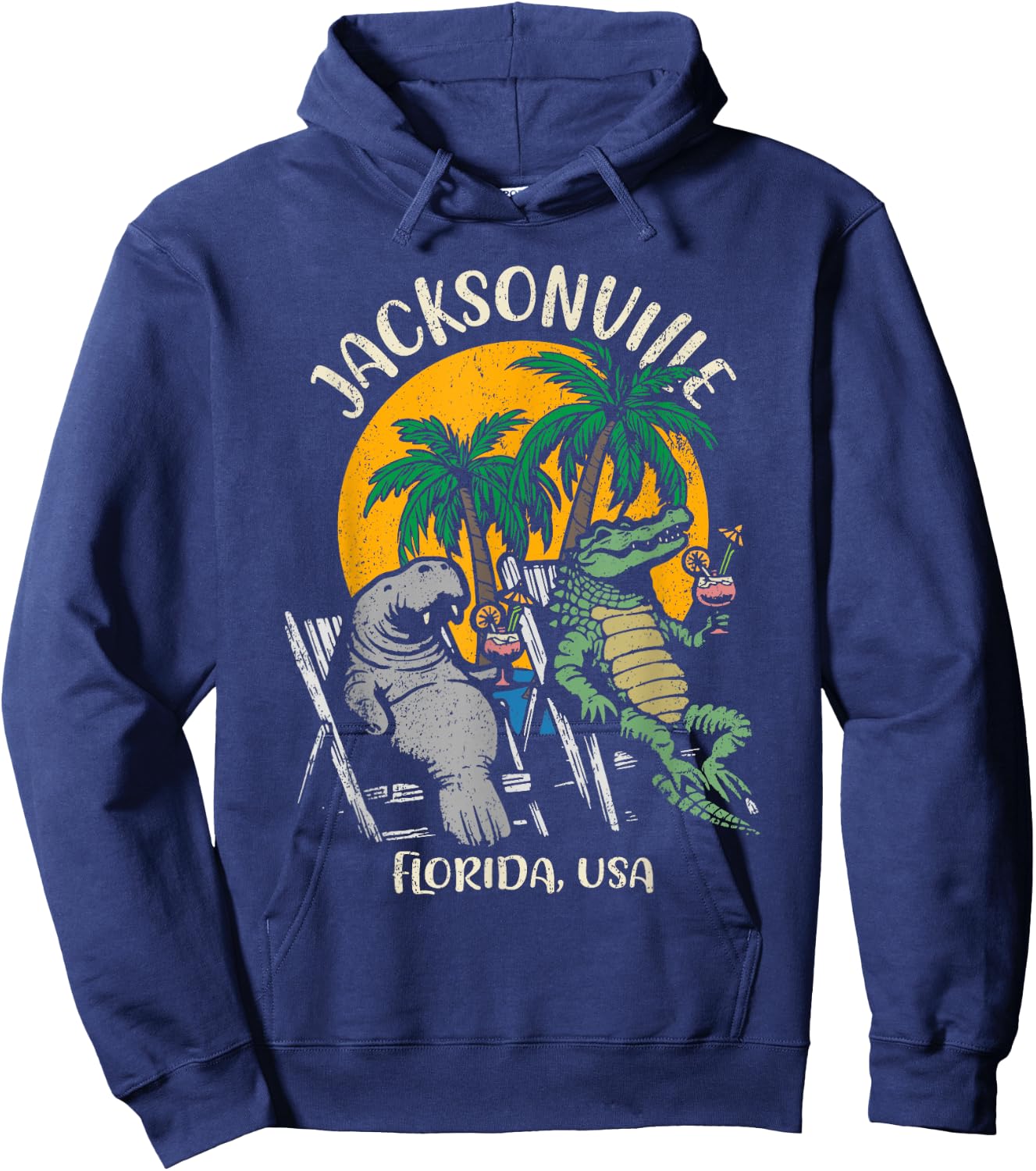 Jacksonville Florida USA Funny Manatee and Alligator Design Hoodie - Hoodie | Navy