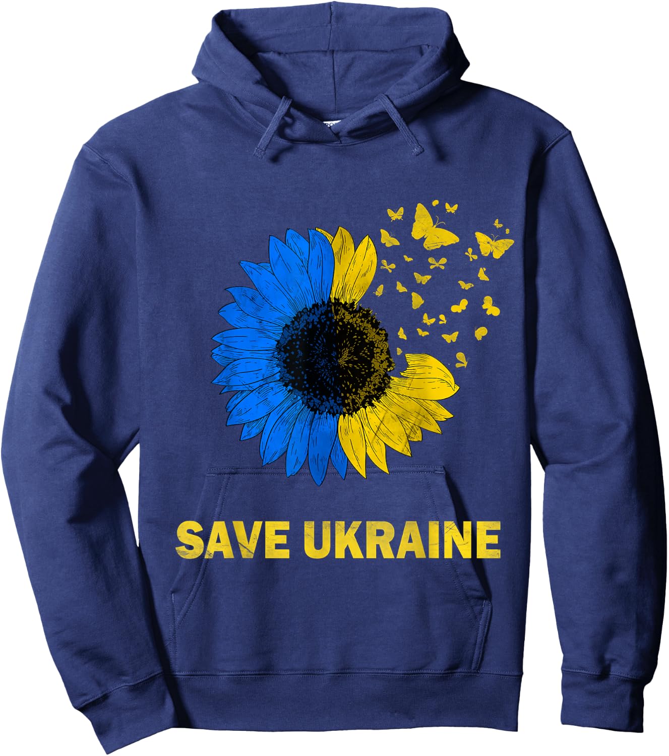 Save Ukraine Sunflower Butterflies I Stand With Ukraine Flag Hoodie - Hoodie | Navy