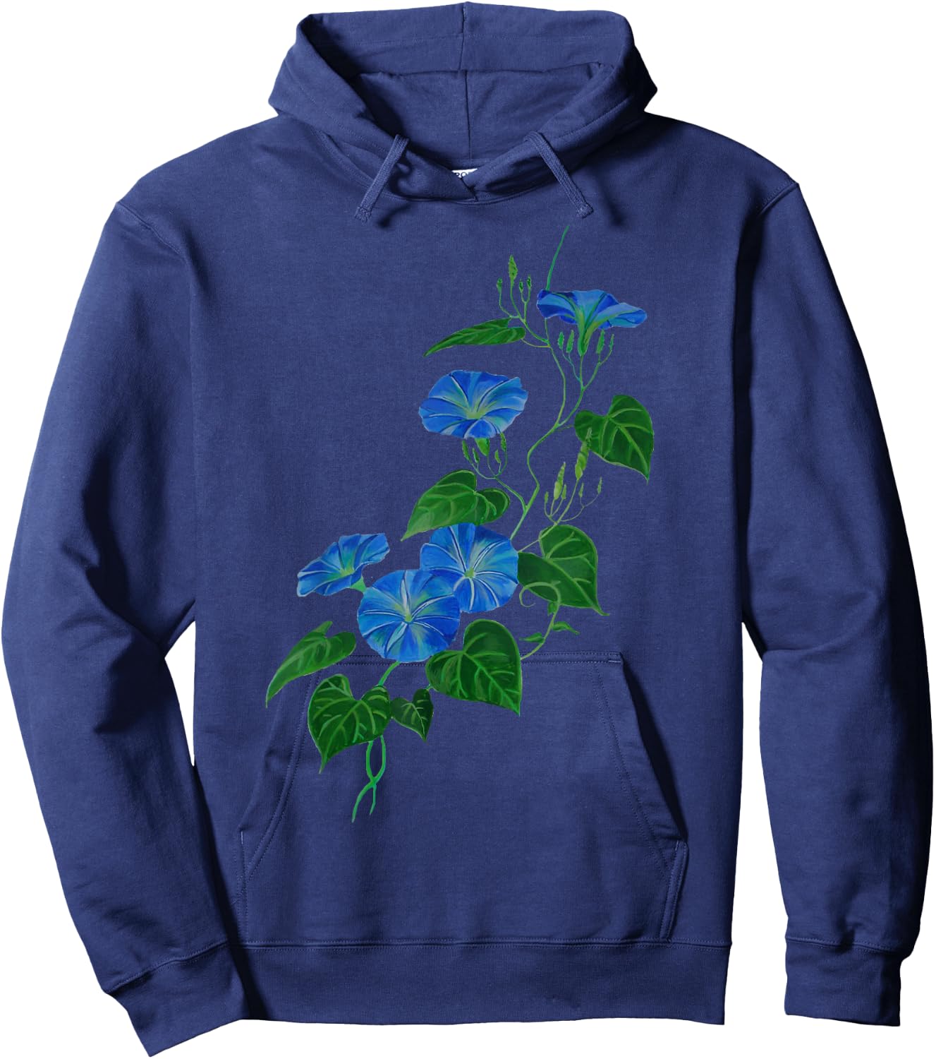 Victorian Style Morning Glory Wildflower Vine Hoodie - Hoodie | Navy