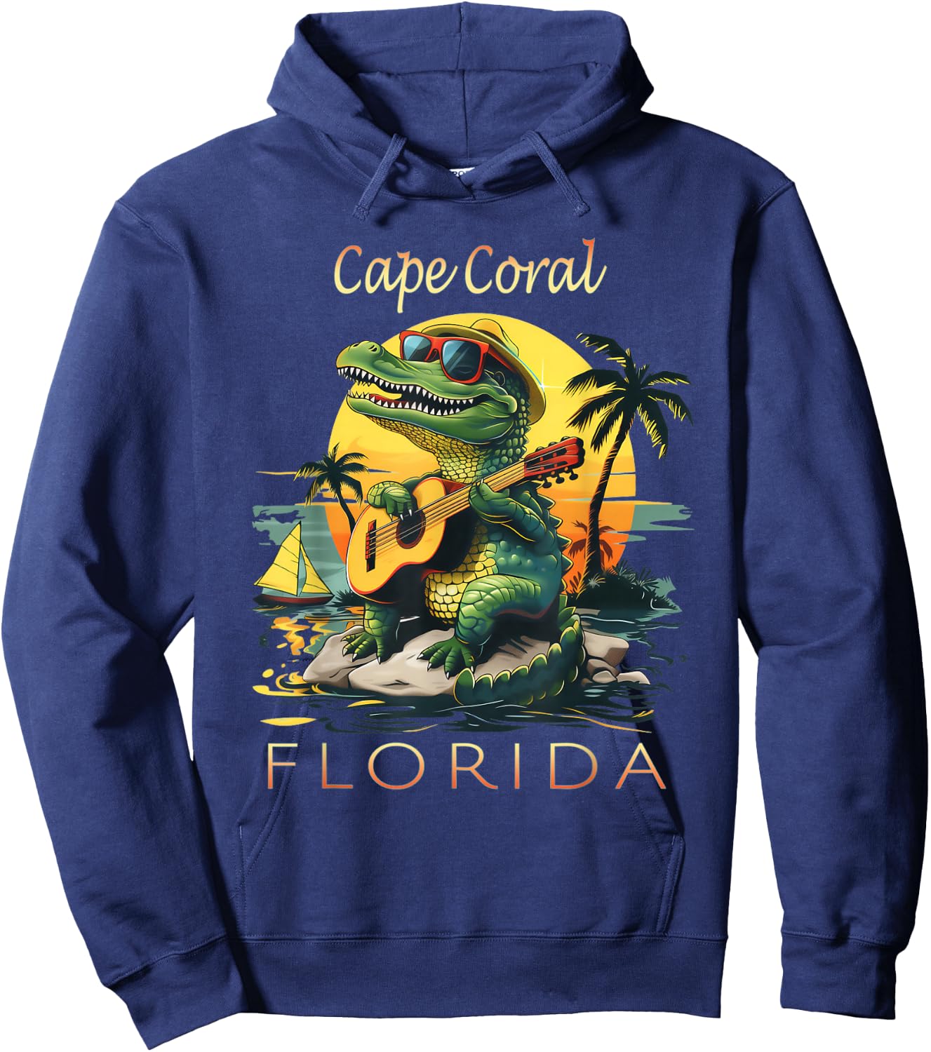 Cape Coral Florida Vacation Cute Alligator Sunset Souvenir Hoodie - Hoodie | Navy