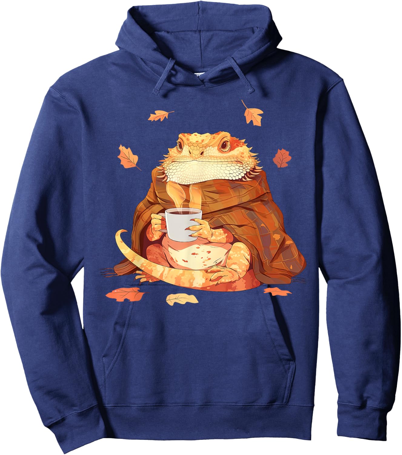 Cute Bearded Dragon In Blanket Drink Coffee Pumpkin Fall Hoodie - Hoodie | Navy