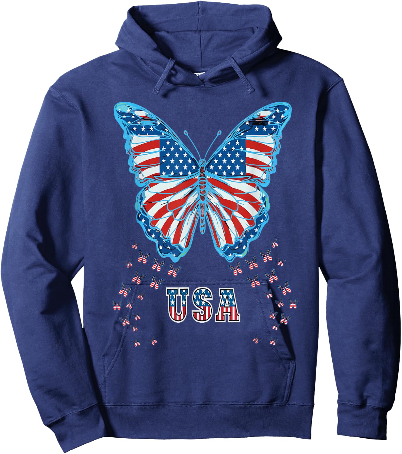 Butterfly USA Flag Cute 4th Of July Funny American Girl Gift Hoodie - Hoodie | Navy