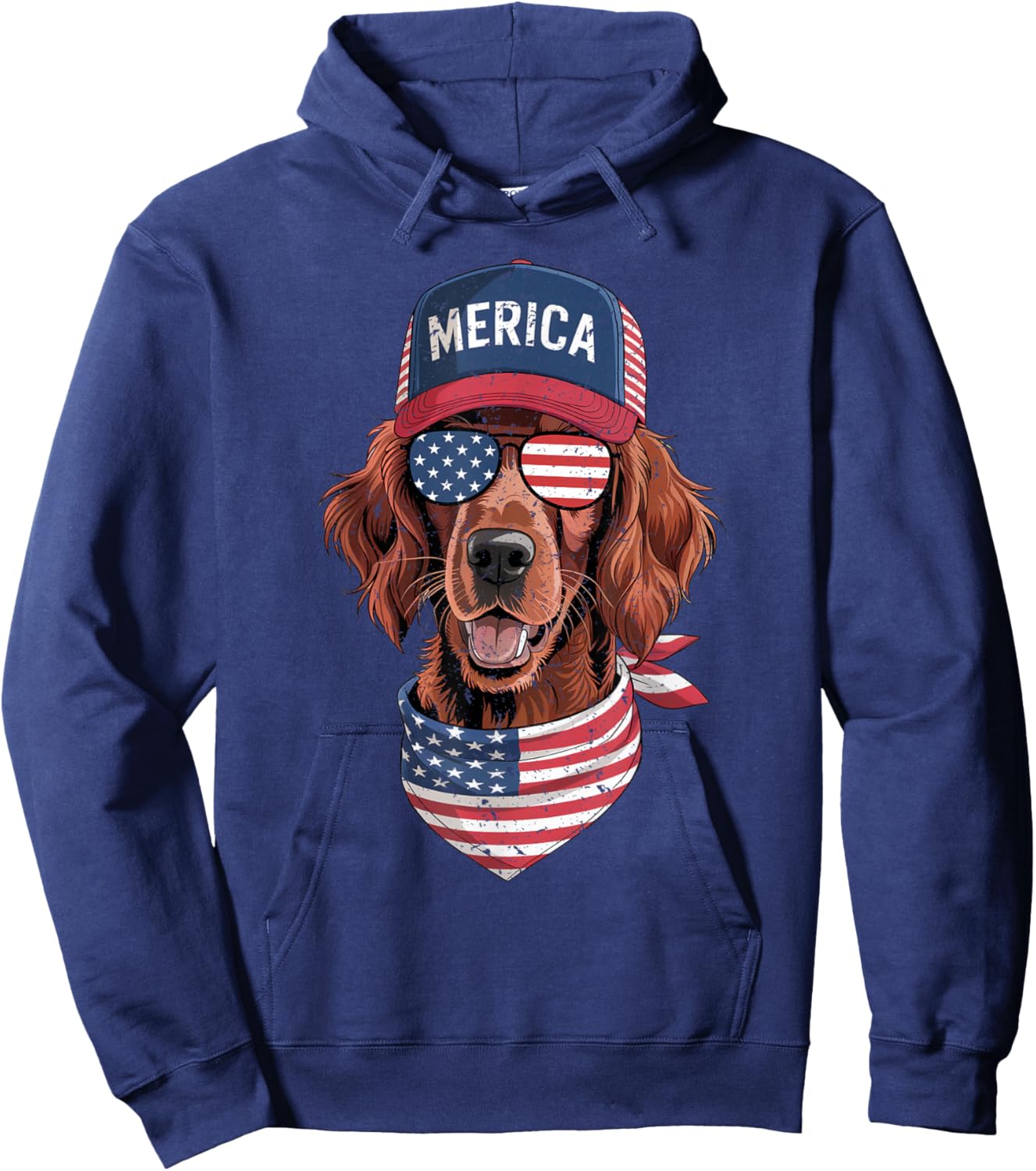 Irish Setter 4th of July US American Flag Dog Patriotic Hoodie - Hoodie | Navy