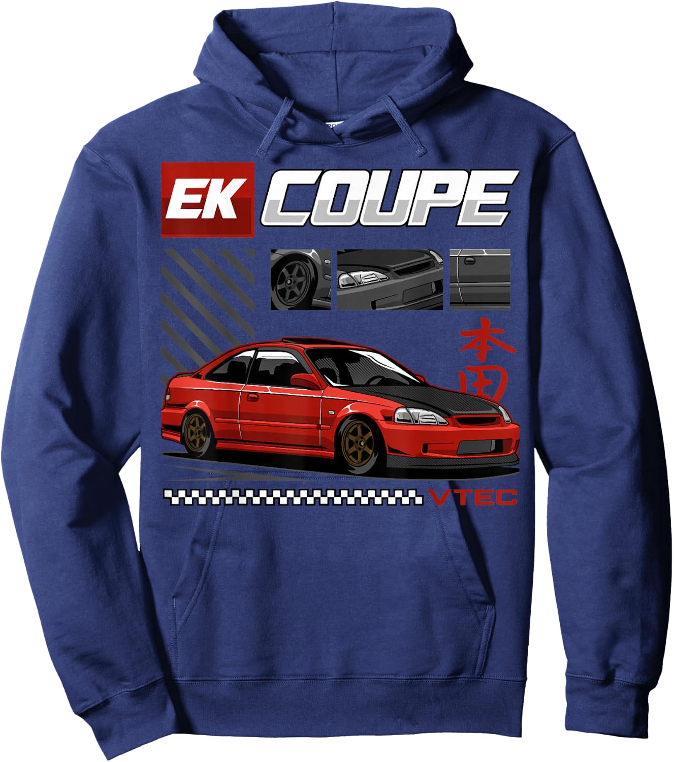 Civic EK Coupe Type R Japanese Car , Small, Black Hoodie - Hoodie | Navy