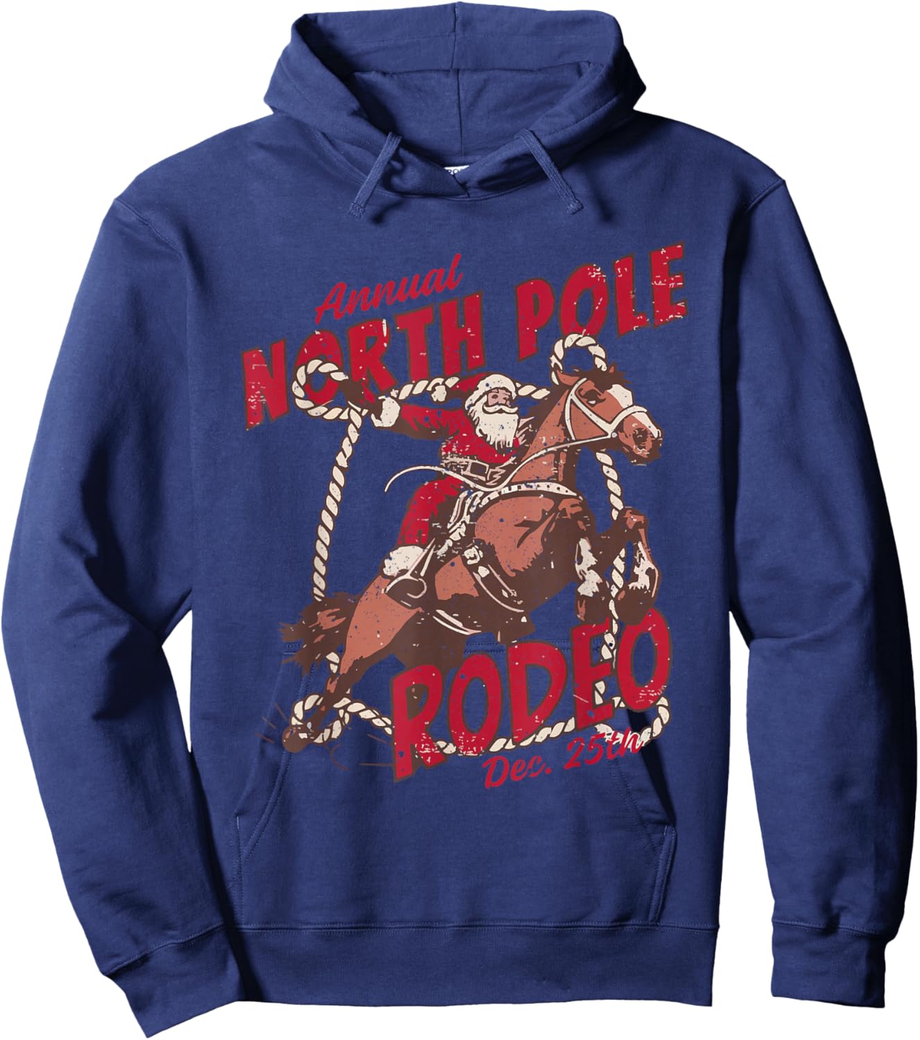Retro Funny Western Christmas Santa Claus North Pole Rodeo Hoodie - Hoodie | Navy