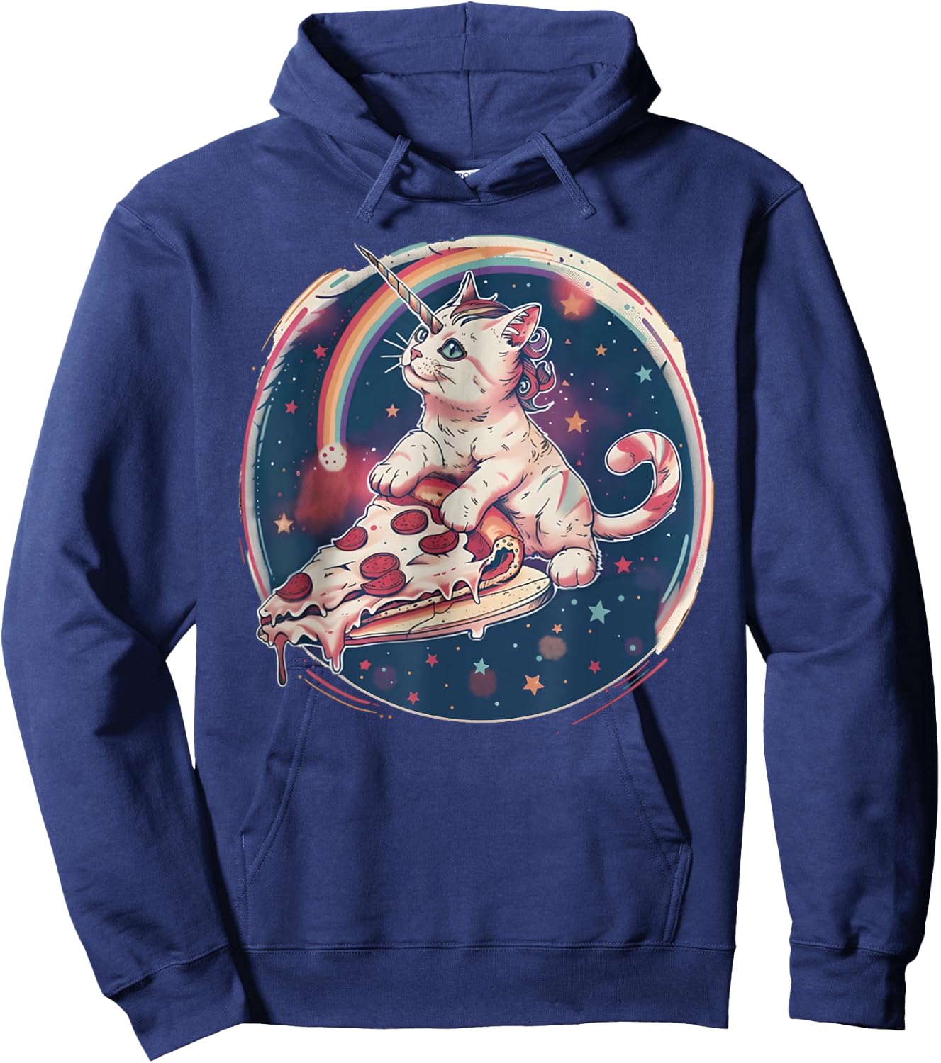 Funny Uni-Cat Flying A Pizza Unicorn Kitten Space Cats Lover Men Women Kids Hoodie - Hoodie | Navy
