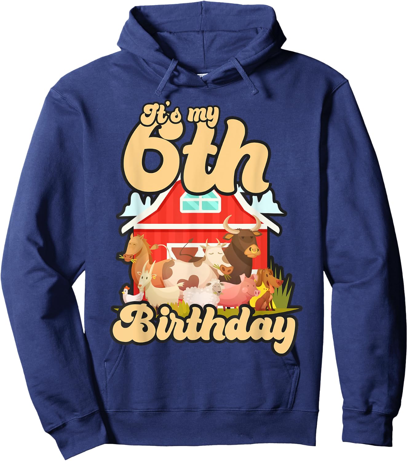 6th Birthday Shirt Farm Animals Cow Horse Pig 6 Years Old Hoodie - Hoodie | Navy