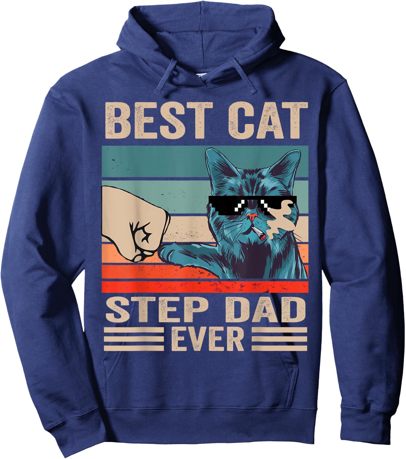 Vintage Best Cat step dad Ever bump fist father's day Gifts Hoodie - Hoodie | Navy