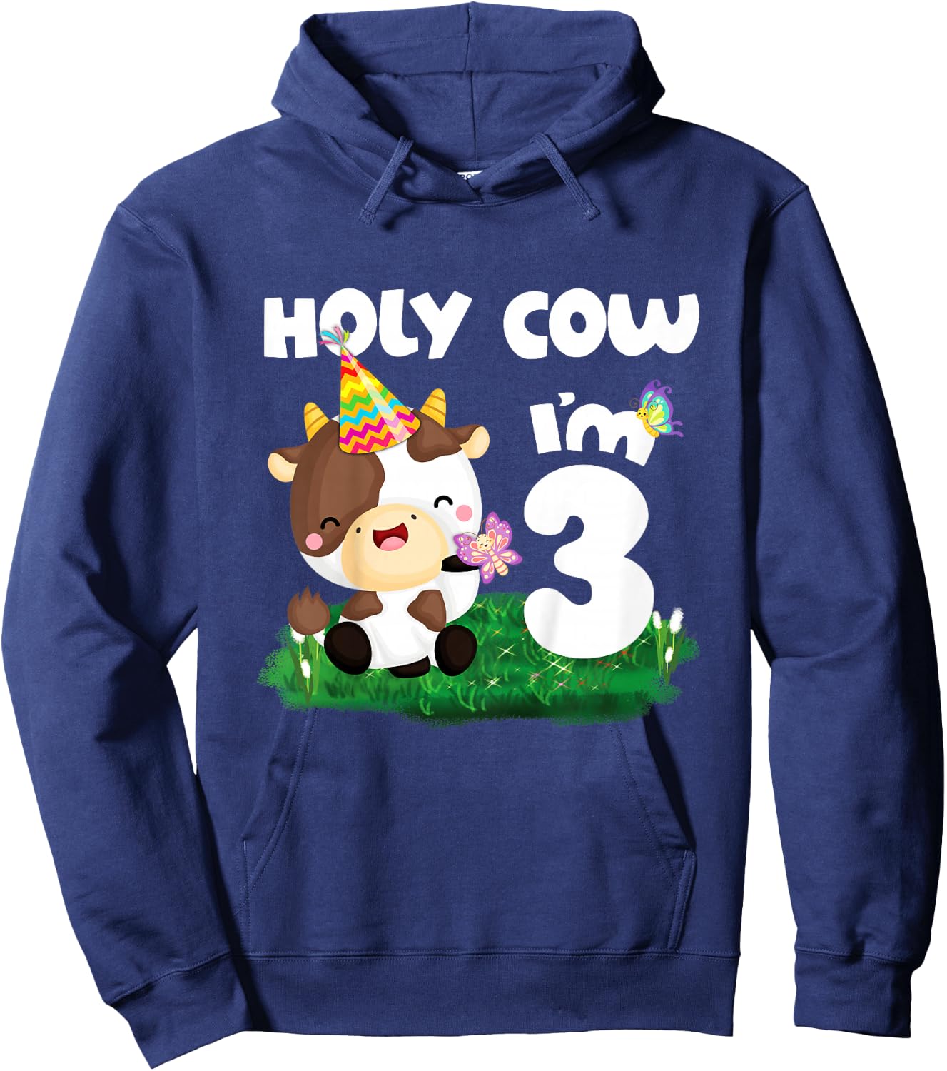 Holy Cow I'm 3 Birthday Girl Boy Moo Three 3rd Birthday Hoodie - Hoodie | Navy