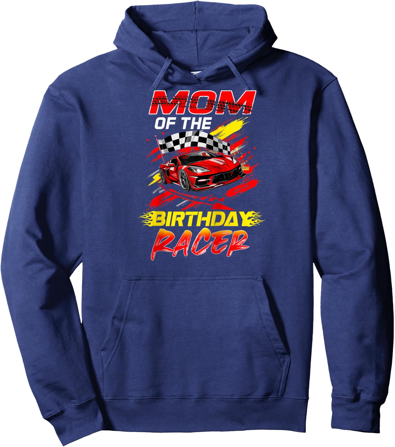 Mom Of The Birthday Racer Race Car Party Family Matching Raglan Baseball Hoodie - Hoodie | Navy