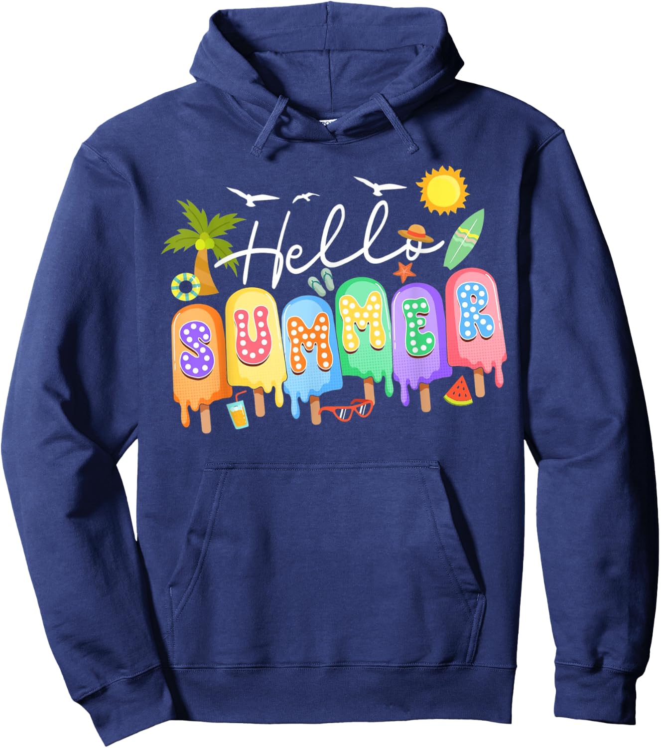 Hello Summer Vacation Ice Cream Popsicle Ice Lolly Summer Men Women Kids Hoodie - Hoodie | Navy