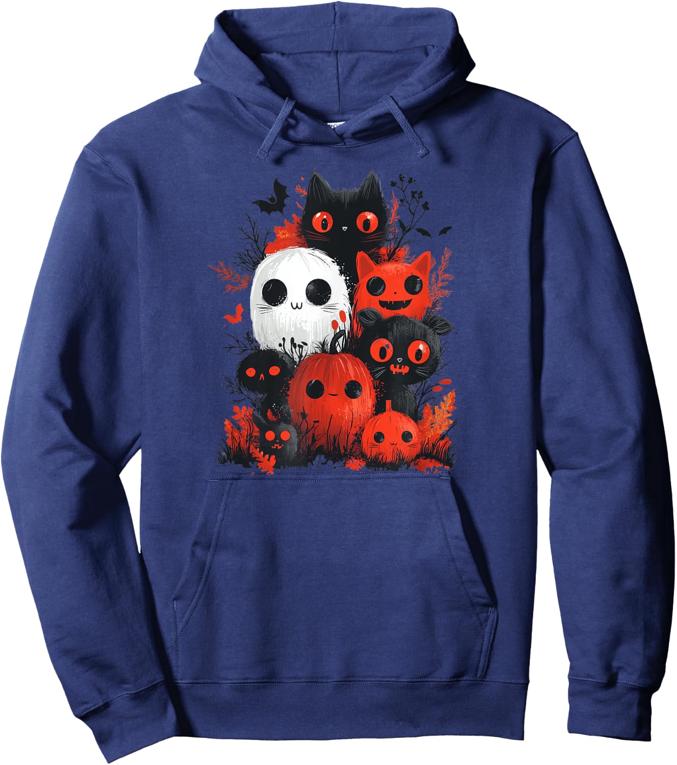Halloween Black Cats and Red Ghost Fun for Kids and Adults Hoodie - Hoodie | Navy