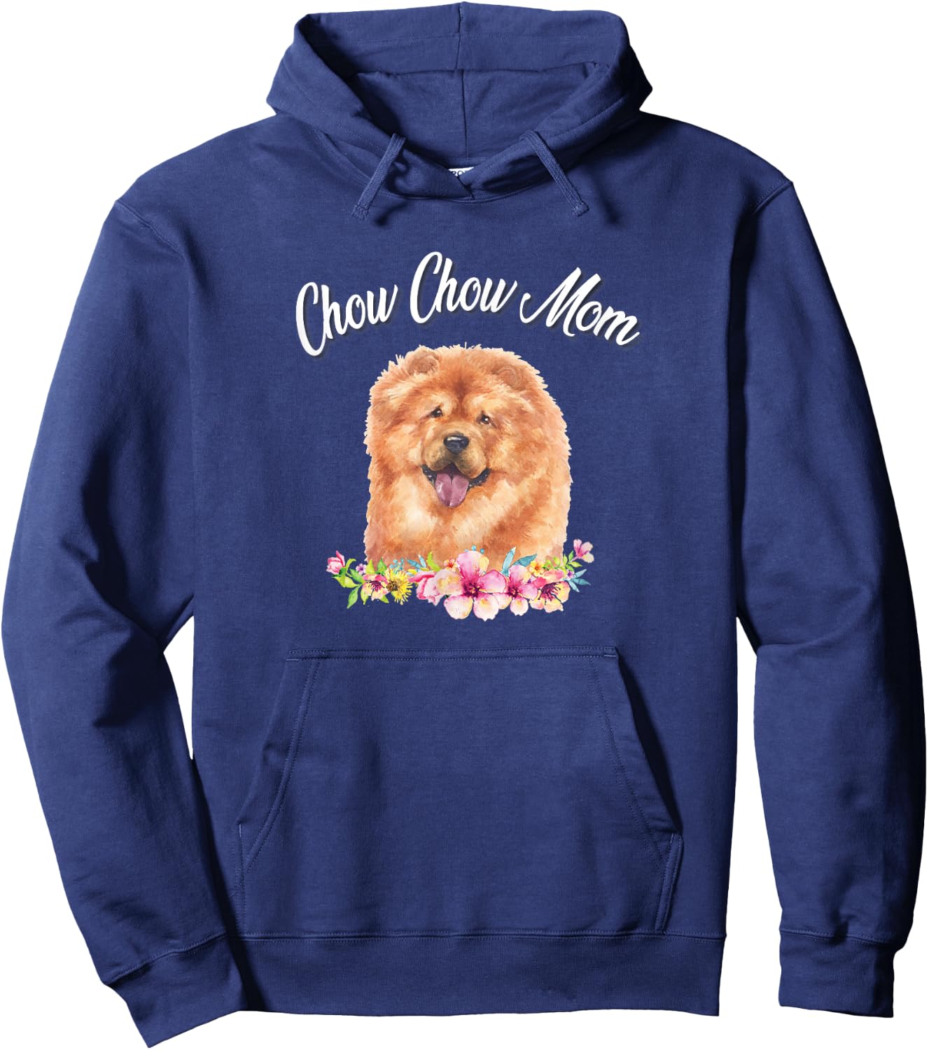 Cute Funny Watercolor Flowers Mom Mama Chow Dog Lover Hoodie - Hoodie | Navy