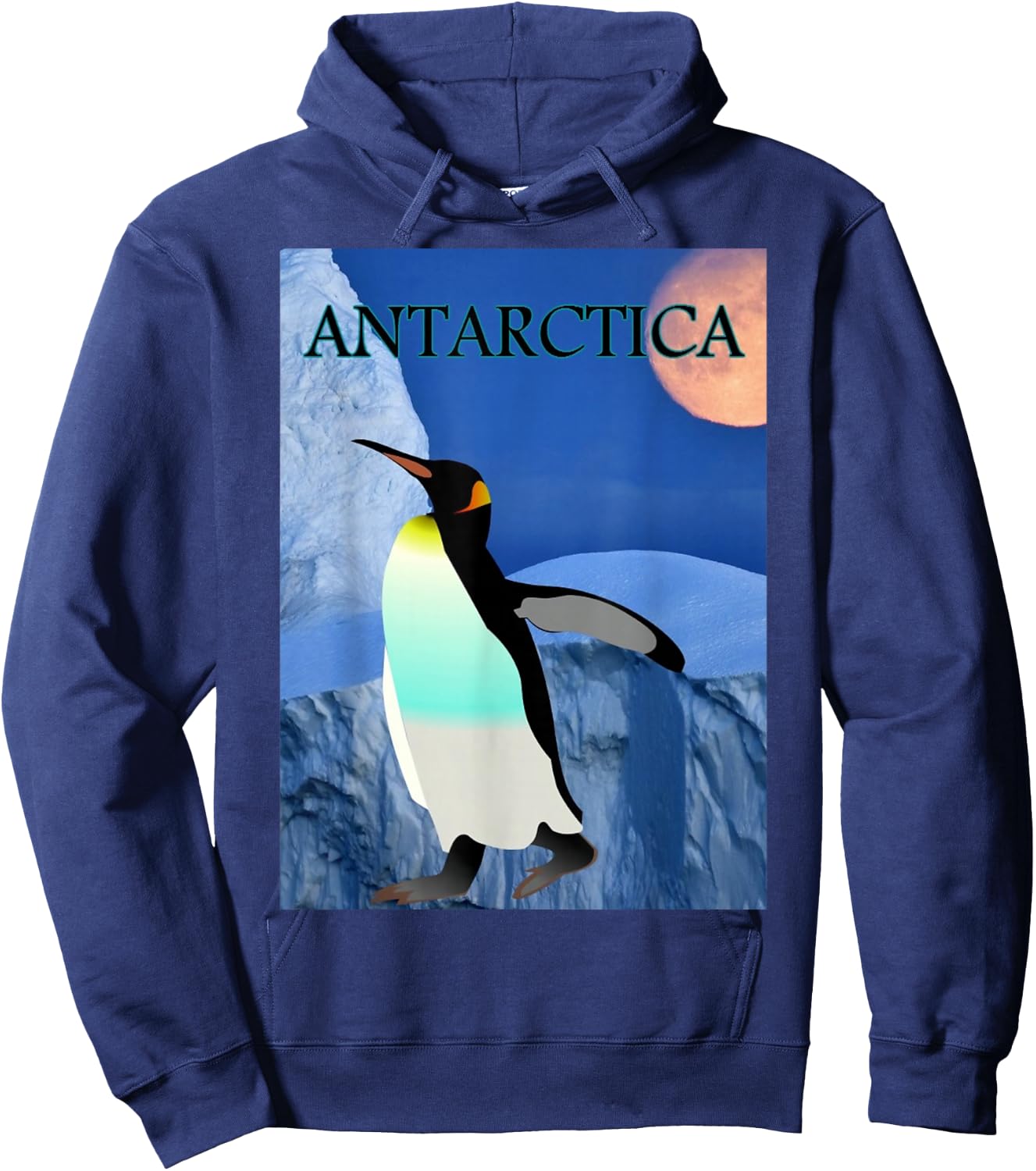 Antarctica Glacier with Penguin and Chill Out Moon T Shirt Hoodie - Hoodie | Navy