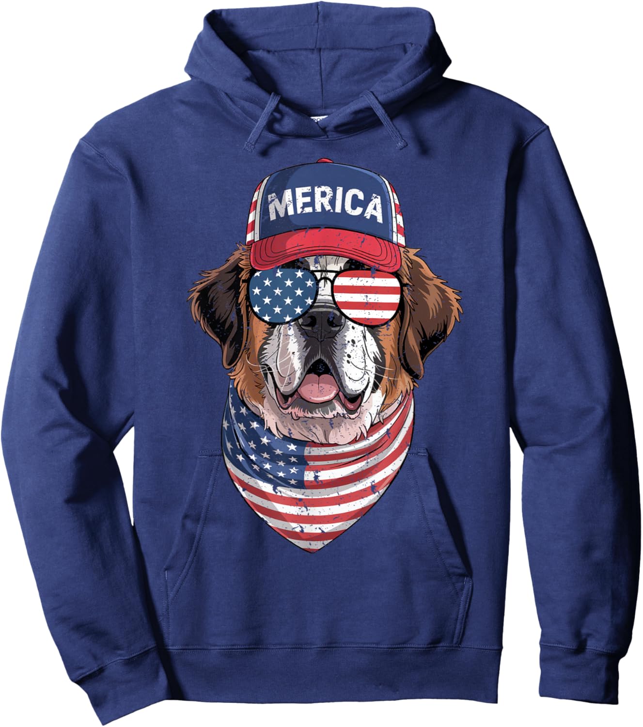 Saint Bernard 4th of July US American Flag Dog Patriotic Men Women Kids Hoodie - Hoodie | Navy