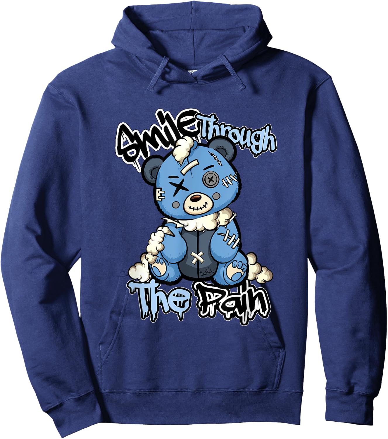 Blue Sad Teddy Bear , Lofi Streetwear Aesthetic Bear Hoodie - Hoodie | Navy