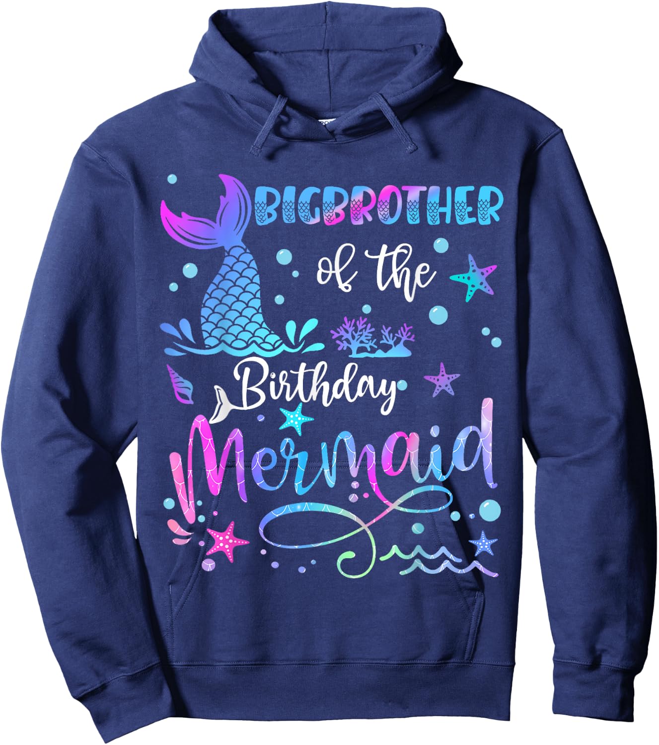 Big Brother Of The Birthday Mermaid Matching Family Hoodie - Hoodie | Navy
