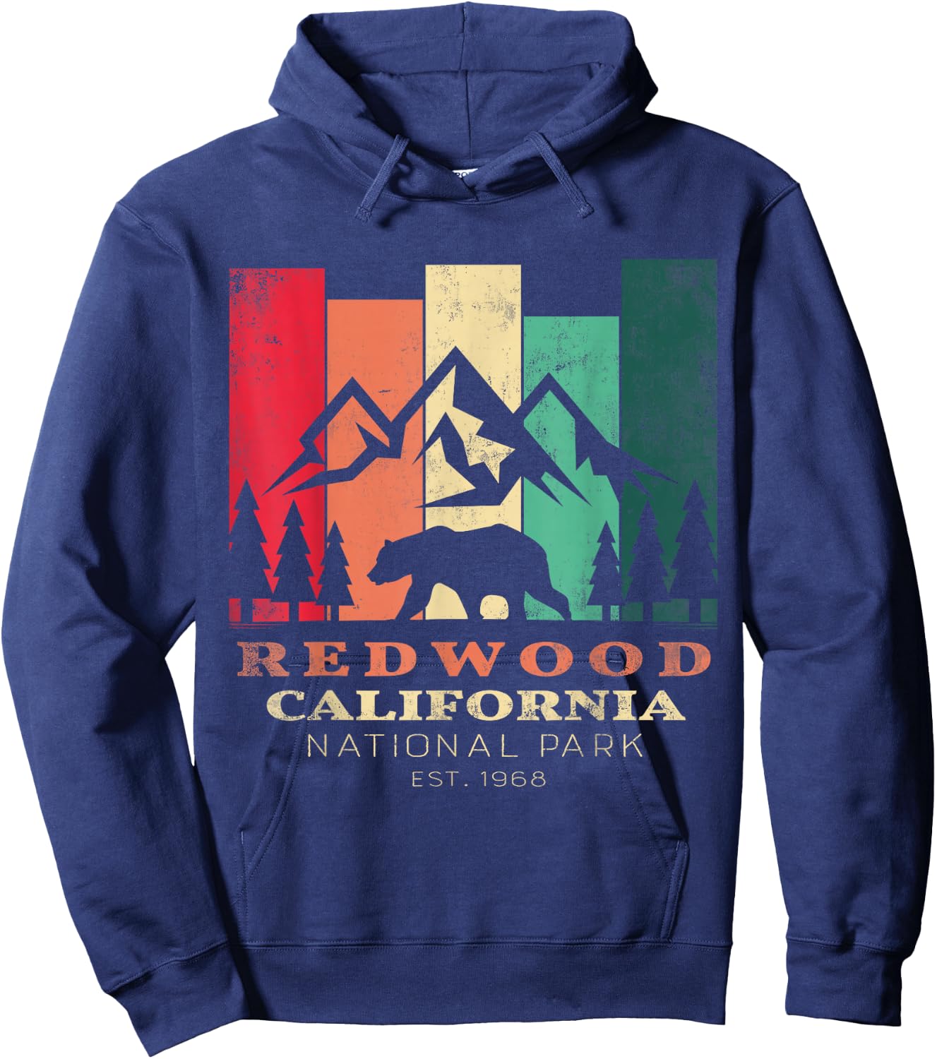 Retro Vintage Redwood National Park for kids Hiking Camping Hoodie - Hoodie | Navy