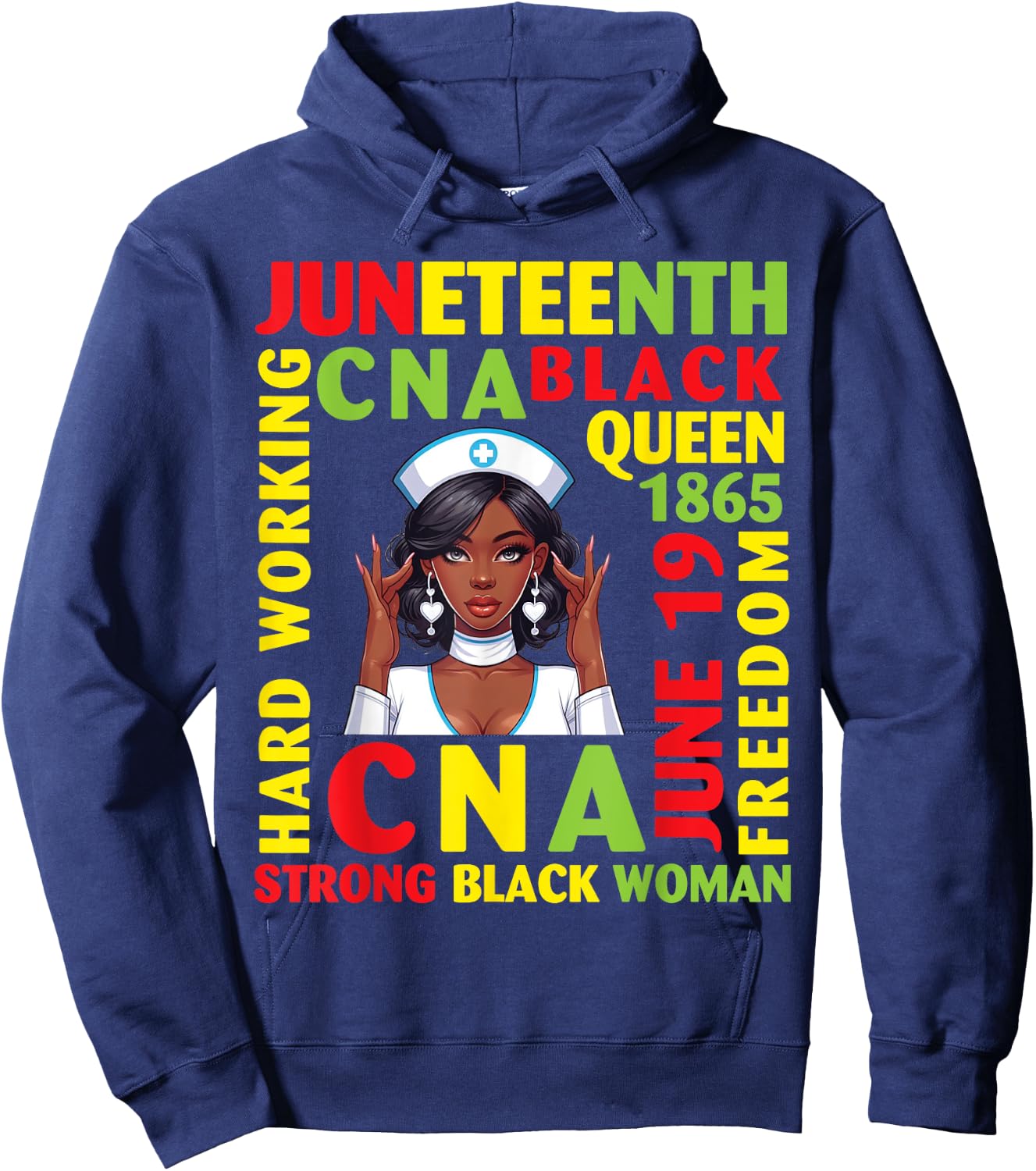 Juneteenth Hard Working CNA Black Queen Strong Black Woman Hoodie - Hoodie | Navy