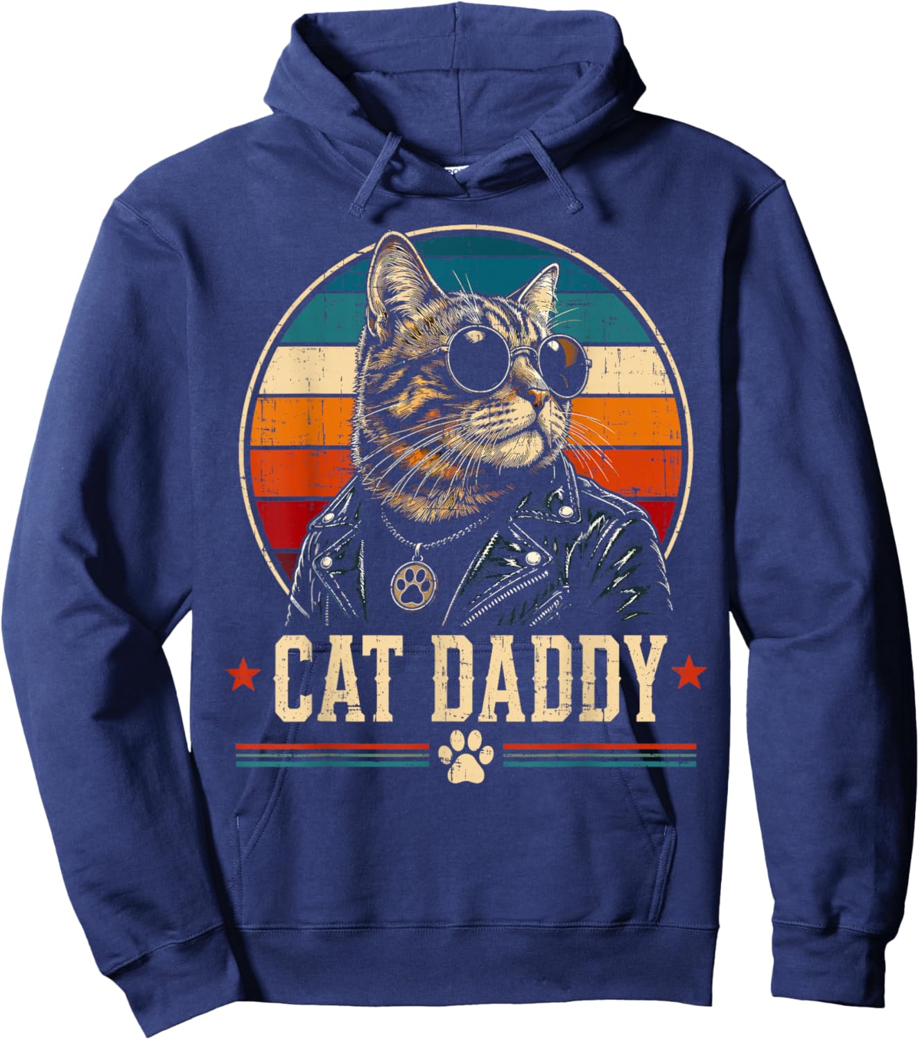 Vintage Cat Daddy Sunglasses Cool Cat Dad Gift Fathers Day Hoodie - Hoodie | Navy