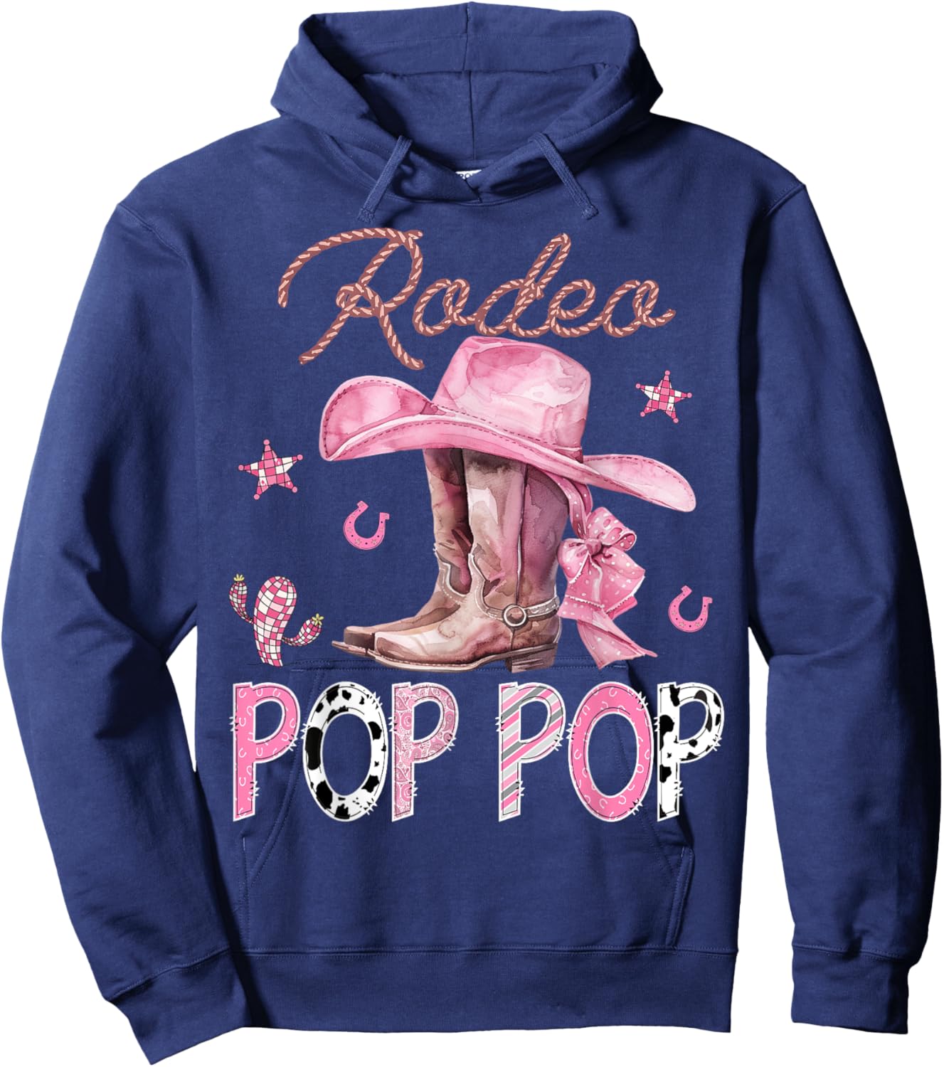 Rodeo Pop Pop Pink Boots Coquette CowGirl Birthday Party Hoodie - Hoodie | Navy
