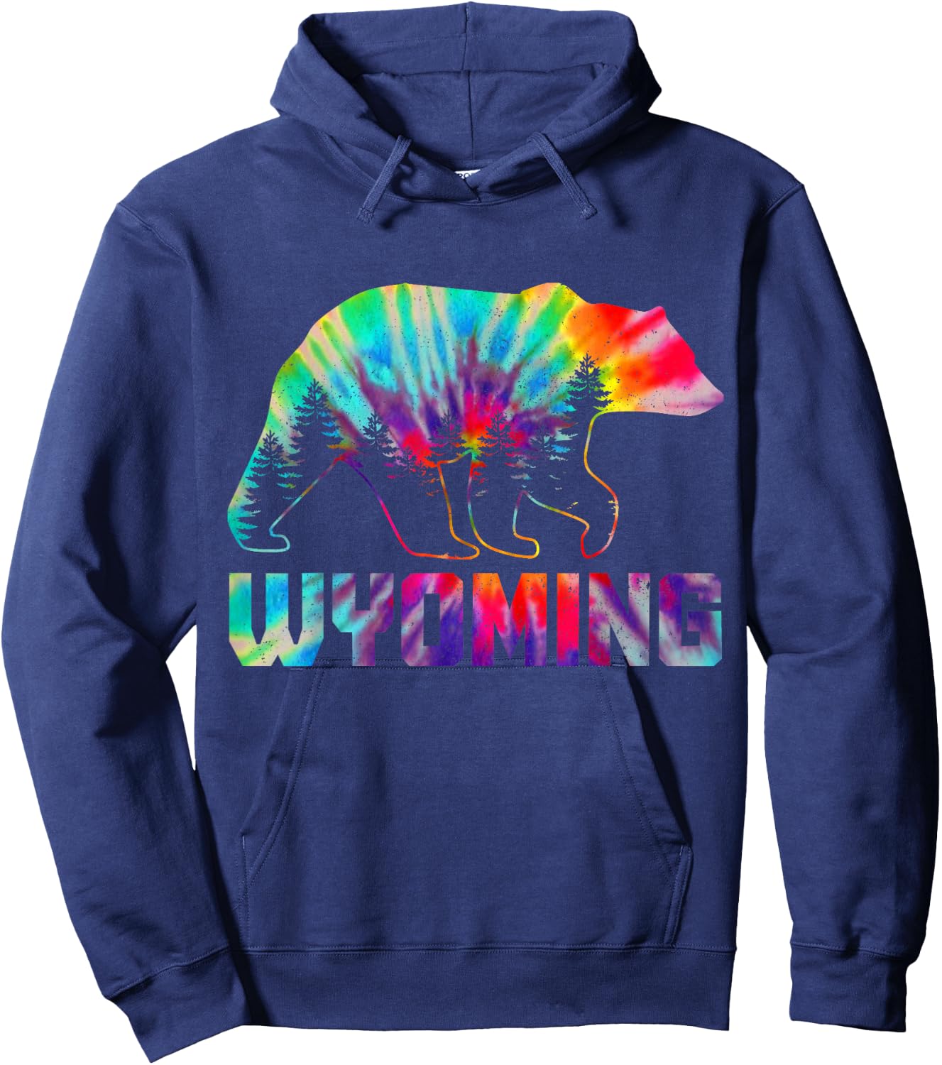 Wyoming Tie Dye Bear Pride Outdoor Hiking Camping Vintage Hoodie - Hoodie | Navy