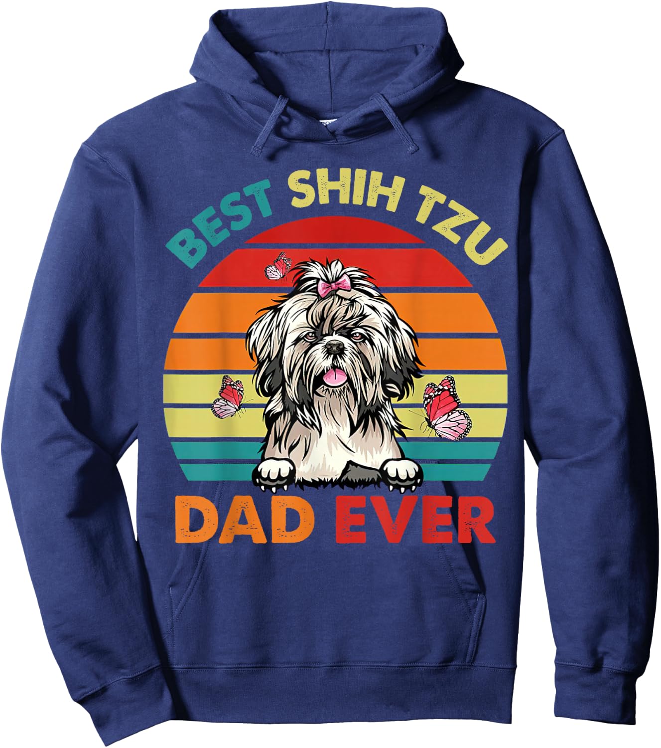 Best Shih Tzu Dad Ever Father's Day Cool Dog Vintage Retro Hoodie - Hoodie | Navy