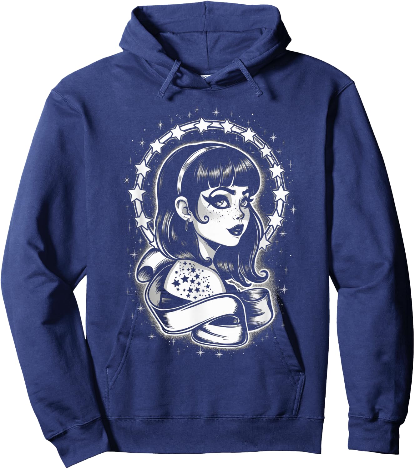Vintage Tattoo Goth Girl Starry Retro Hoodie - Hoodie | Navy