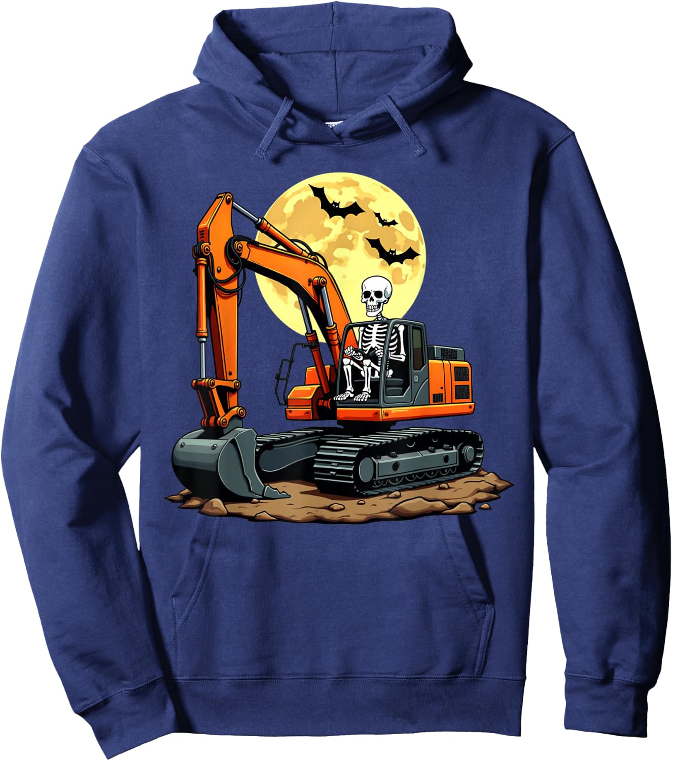 Funny Skeleton Driving Excavator Halloween Construction Kids Hoodie - Hoodie | Navy