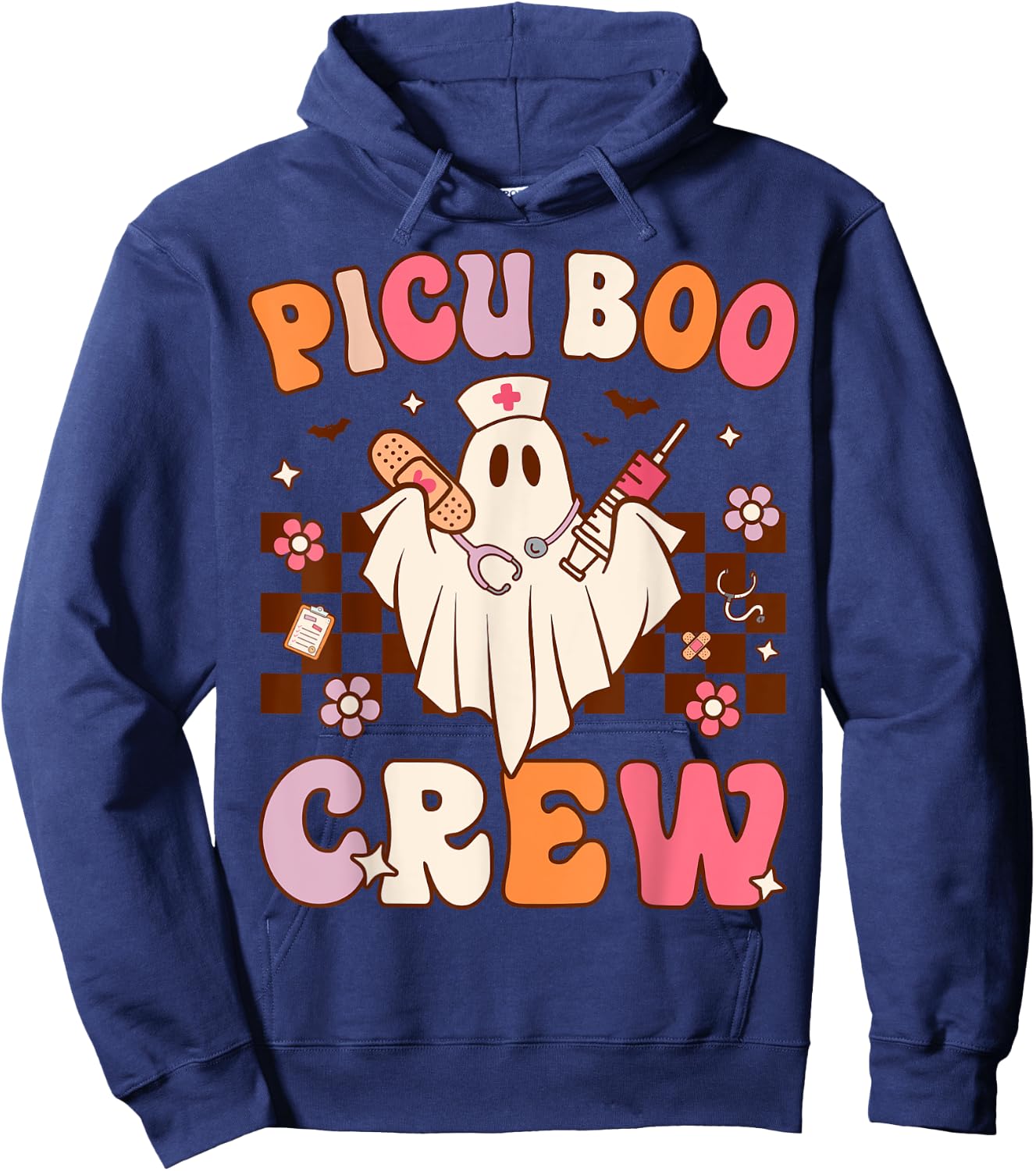PICU Nurse Boo Crew Halloween Pediatric Intensive Care Nurse Hoodie - Hoodie | Navy