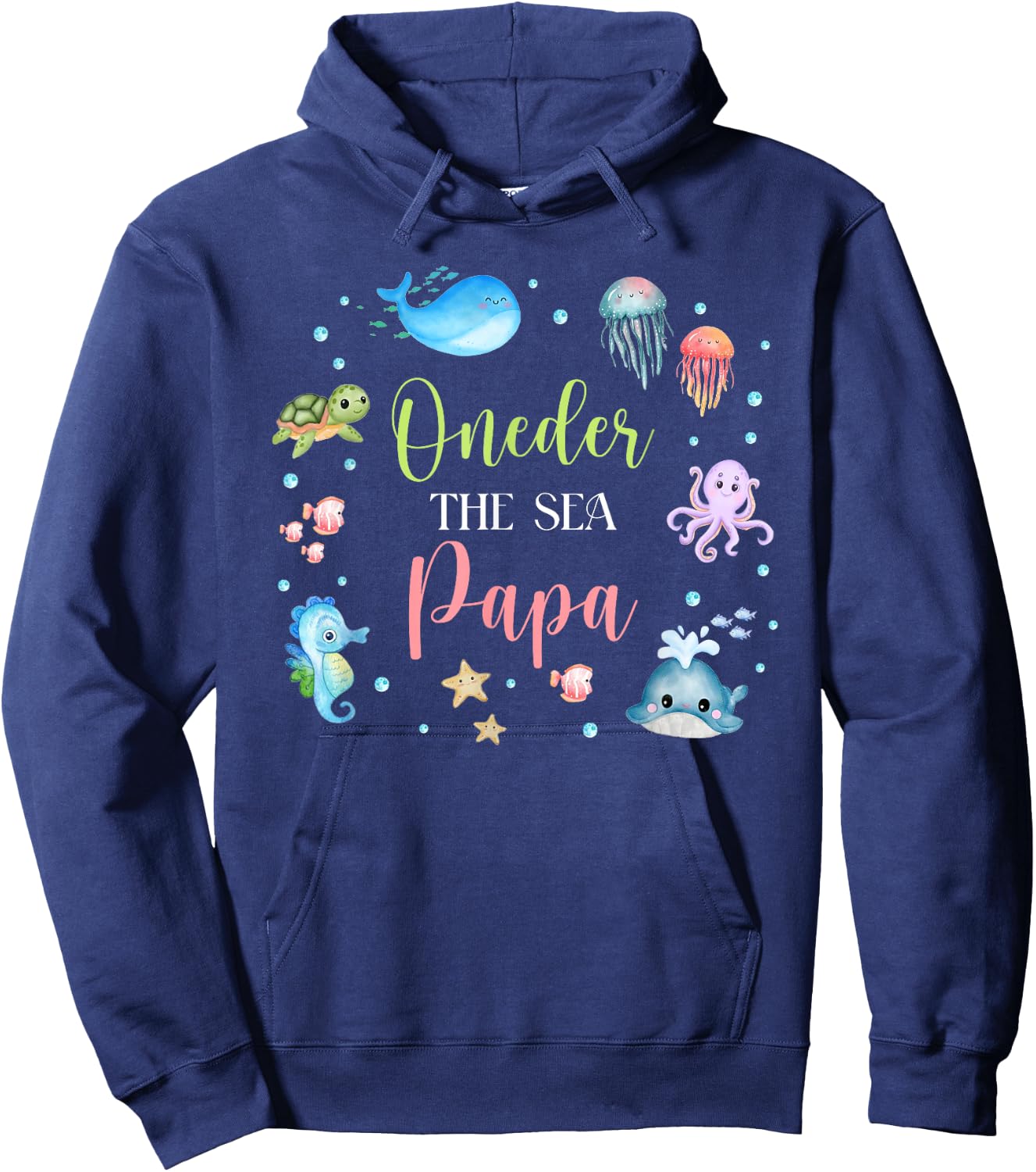 Papa Under Sea Birthday Party Ocean Sea Animals Themed Hoodie - Hoodie | Navy