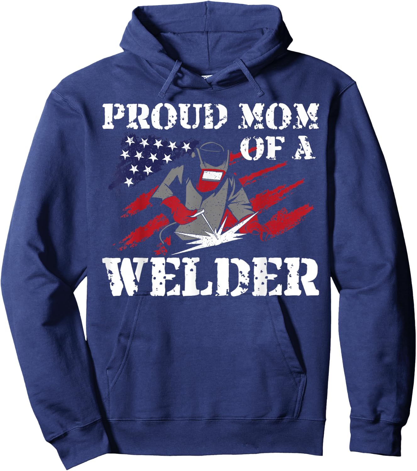 Welder Welding Mom Mother Vintage American Flag Patriotic Hoodie - Hoodie | Navy