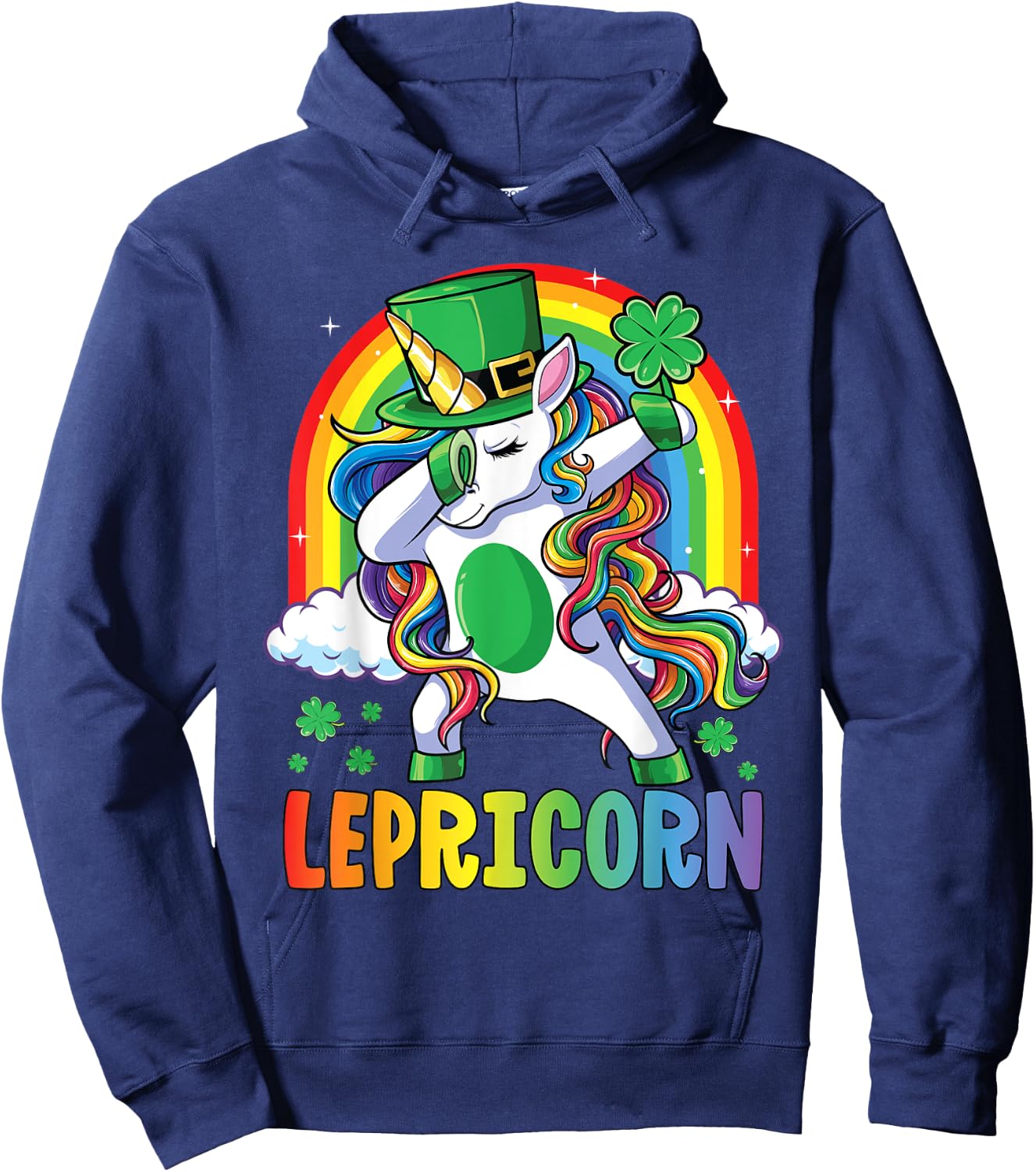 St Patricks Day Girls Dabbing Unicorn Leprechaun Lepricorn Hoodie - Hoodie | Navy
