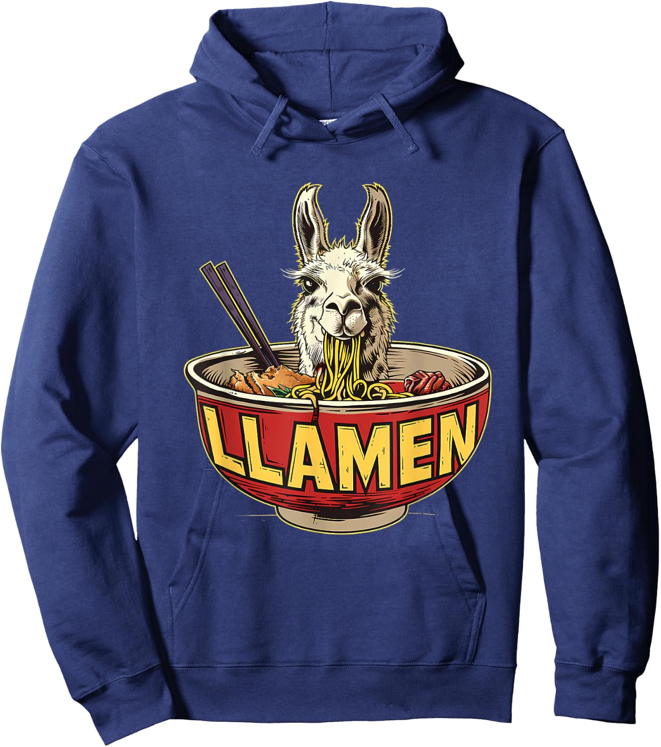Llama Ramen Llama Ramen Bowl Funny Llama Eating Ramen Hoodie - Hoodie | Navy