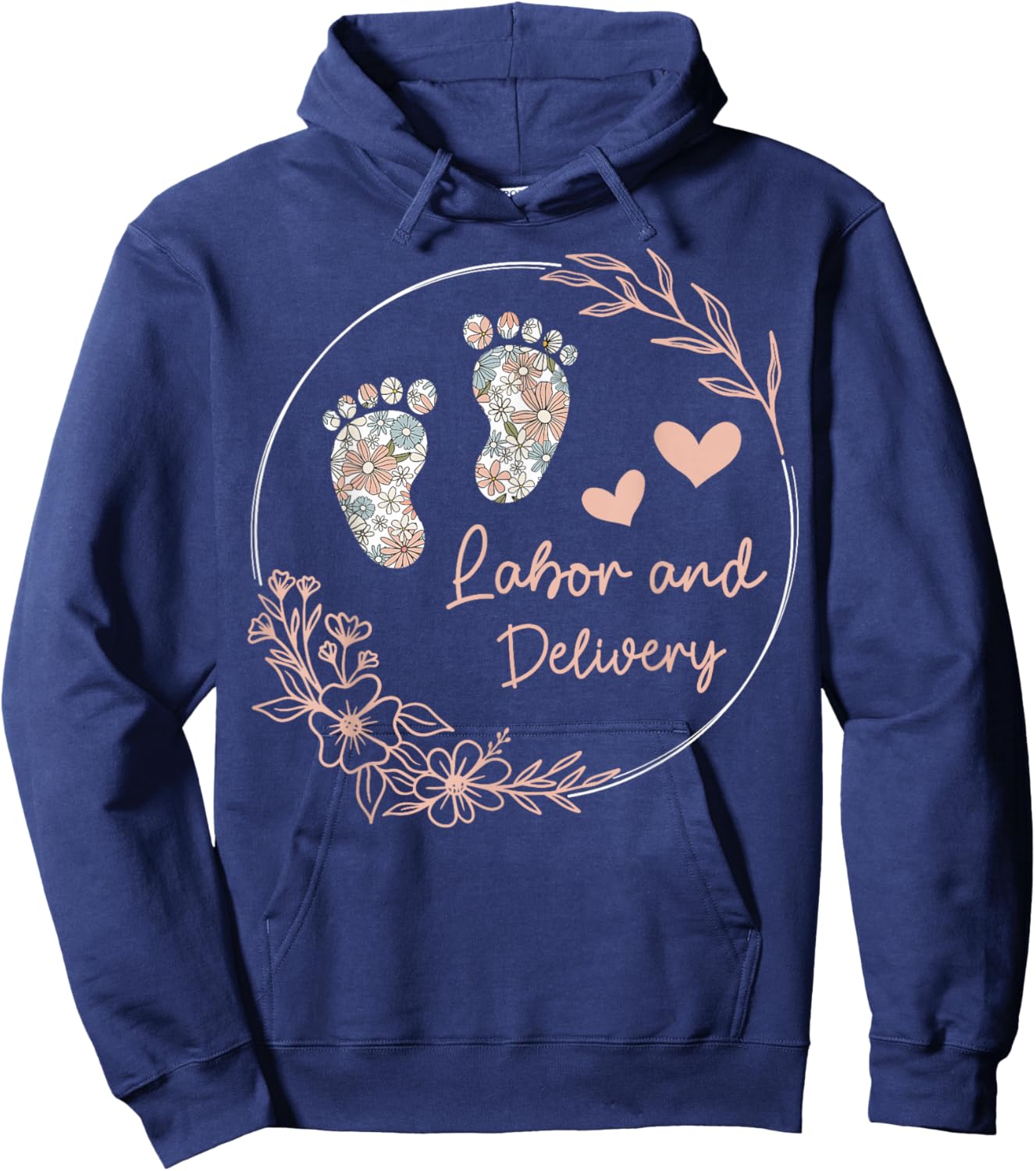 Funny Labor and Delivery Nurse Co - Women's Retro Floral Nursing Shirt - Black, Small - Short Sleeve Hoodie - Hoodie | Navy