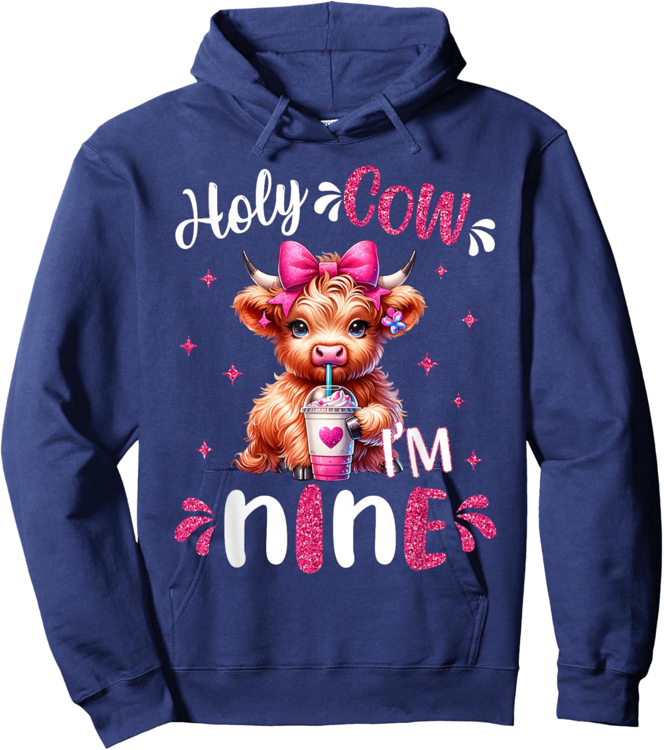 Holy Cow I'm Nine 9 Years Old Girl It's My 9th Birthday Hoodie - Hoodie | Navy