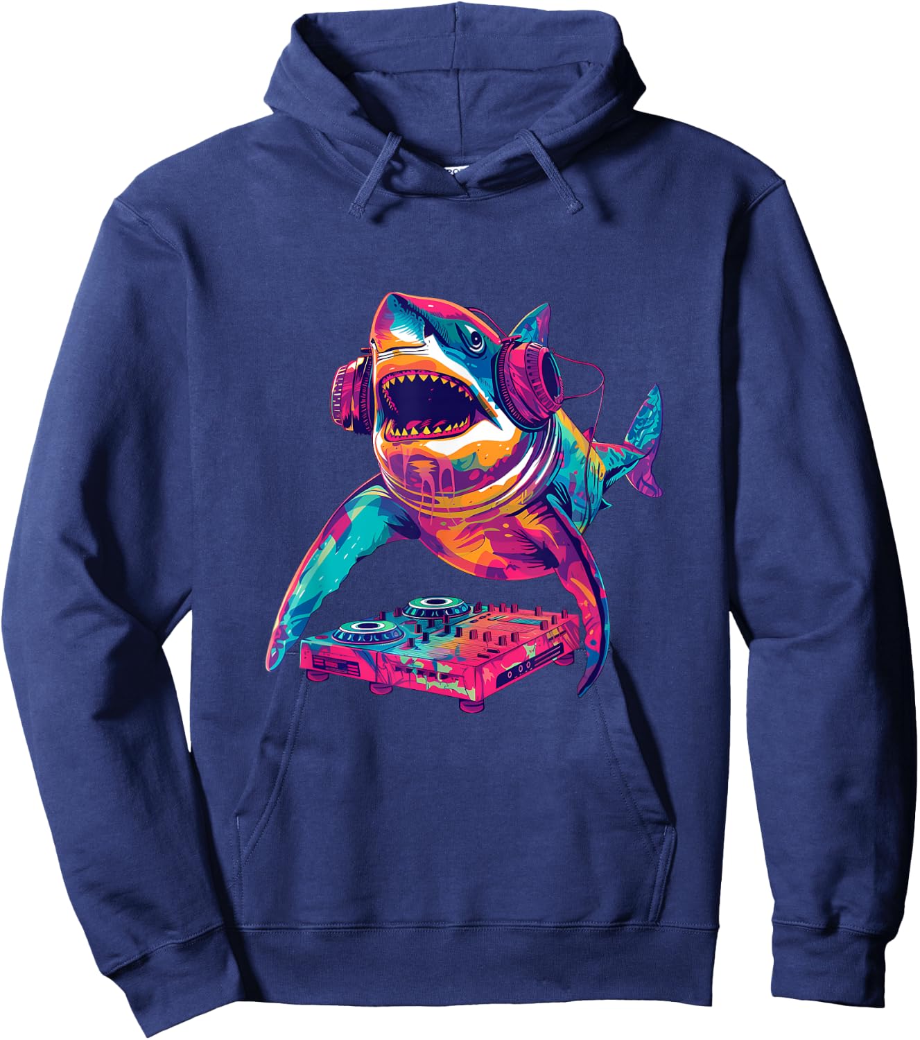 Party Shark Disco DJ with headphones turntable artwork Hoodie - Hoodie | Navy