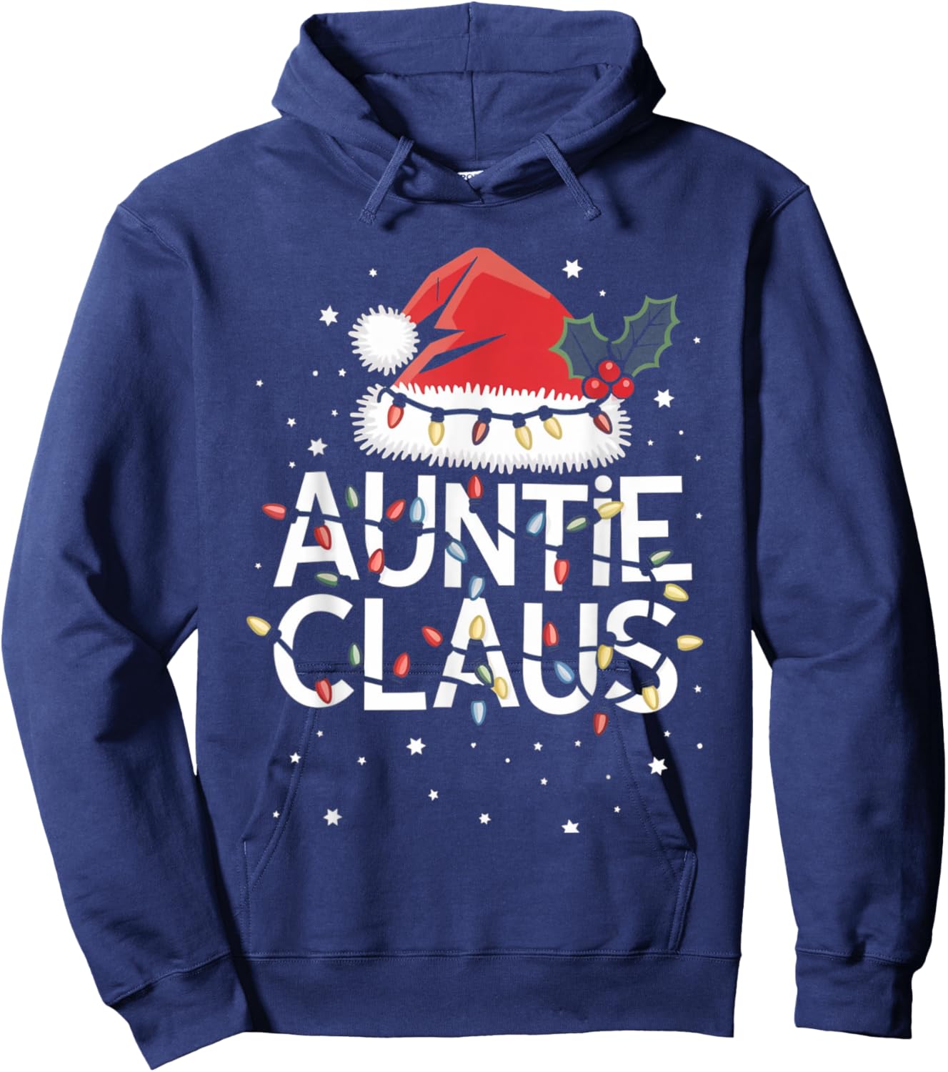 Auntie Claus Christmas Lights Pajama Family Matching Gifts Hoodie - Hoodie | Navy