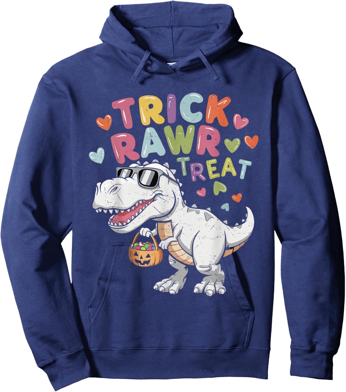 Trick Rawr Treat Ghost Dino Trex Toddler Boys Halloween Kids Hoodie - Hoodie | Navy