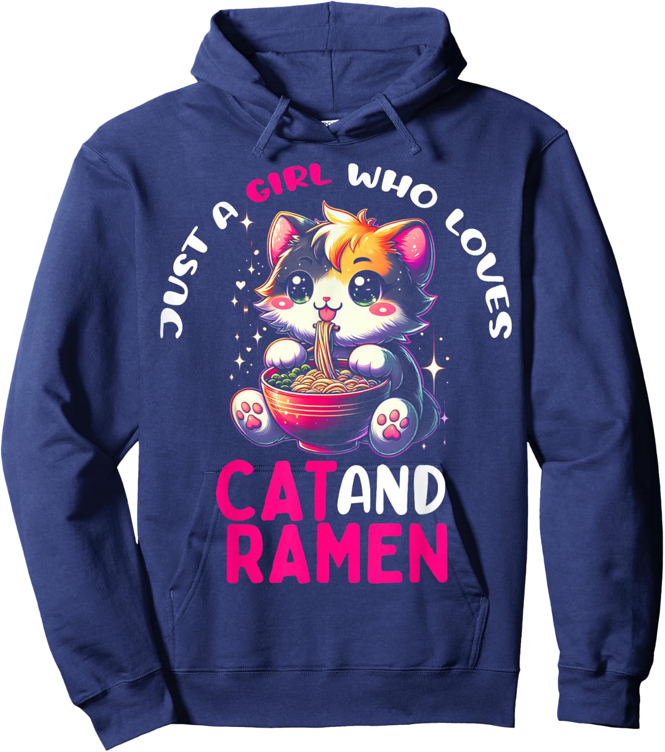 Just a Girl Who Loves Cat And Ramen Cute Cat loves Ramen Hoodie - Hoodie | Navy