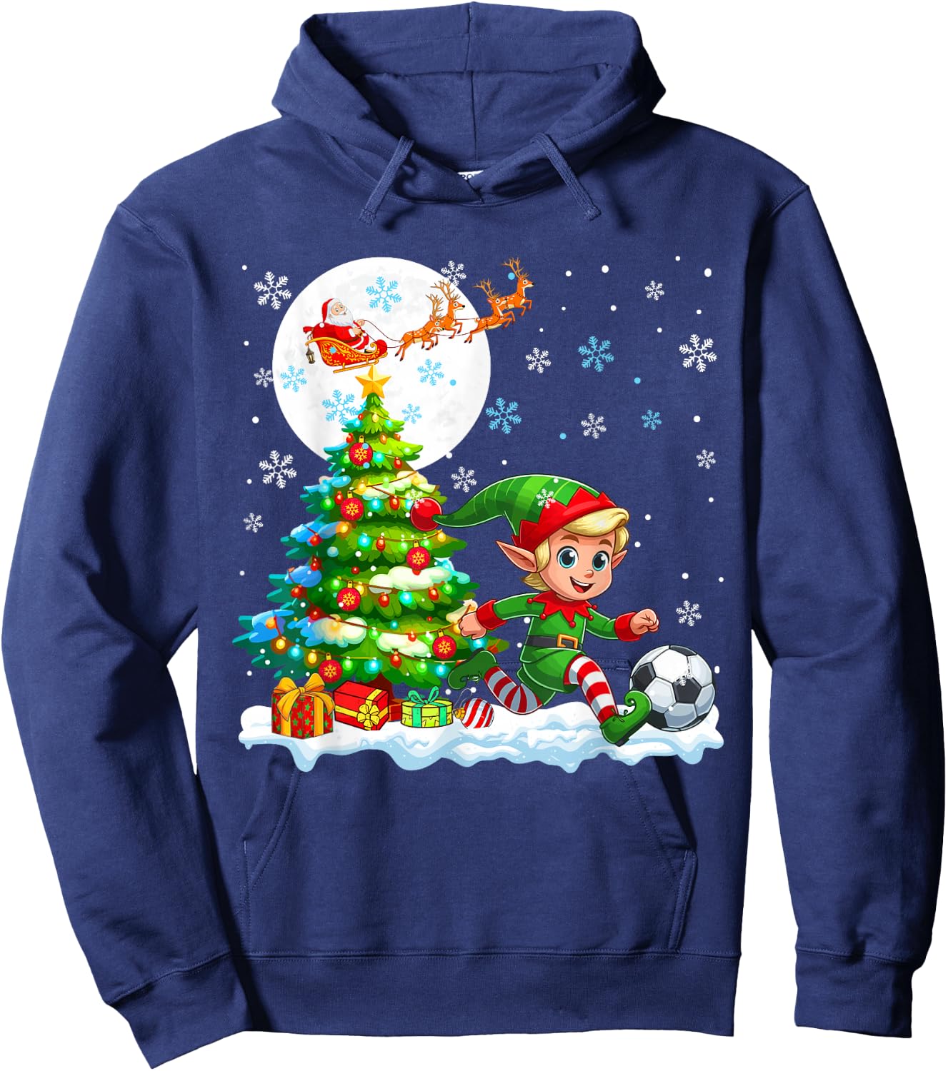 Elf Playing Soccer Christmas Tree Colorful Costume Player Hoodie - Hoodie | Navy