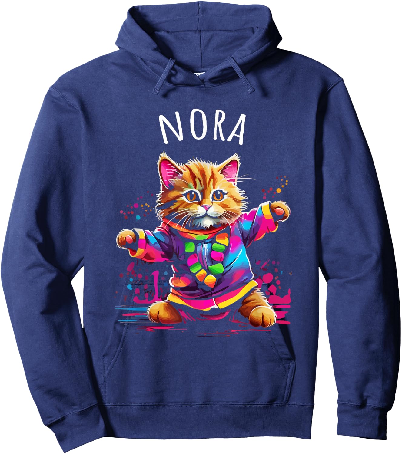 Nora Colorful Dancing Cat Design for Girls Name Nora Hoodie - Hoodie | Navy