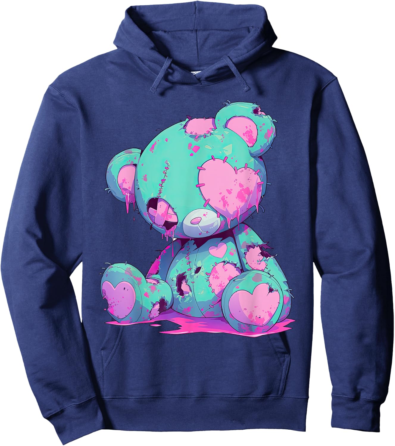 Kawaii Pastel Goth Creepy Cute Witchy Zombie Teddy Bear Hoodie - Hoodie | Navy