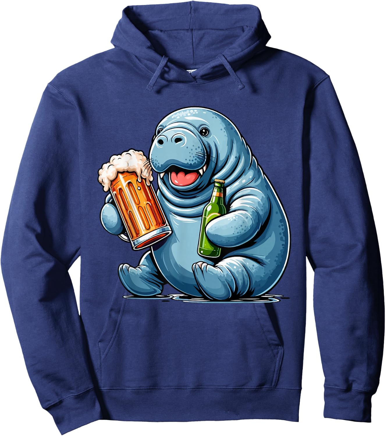 Manatee Drinking Beer Oktoberfest Holiday German Funny Party Hoodie - Hoodie | Navy