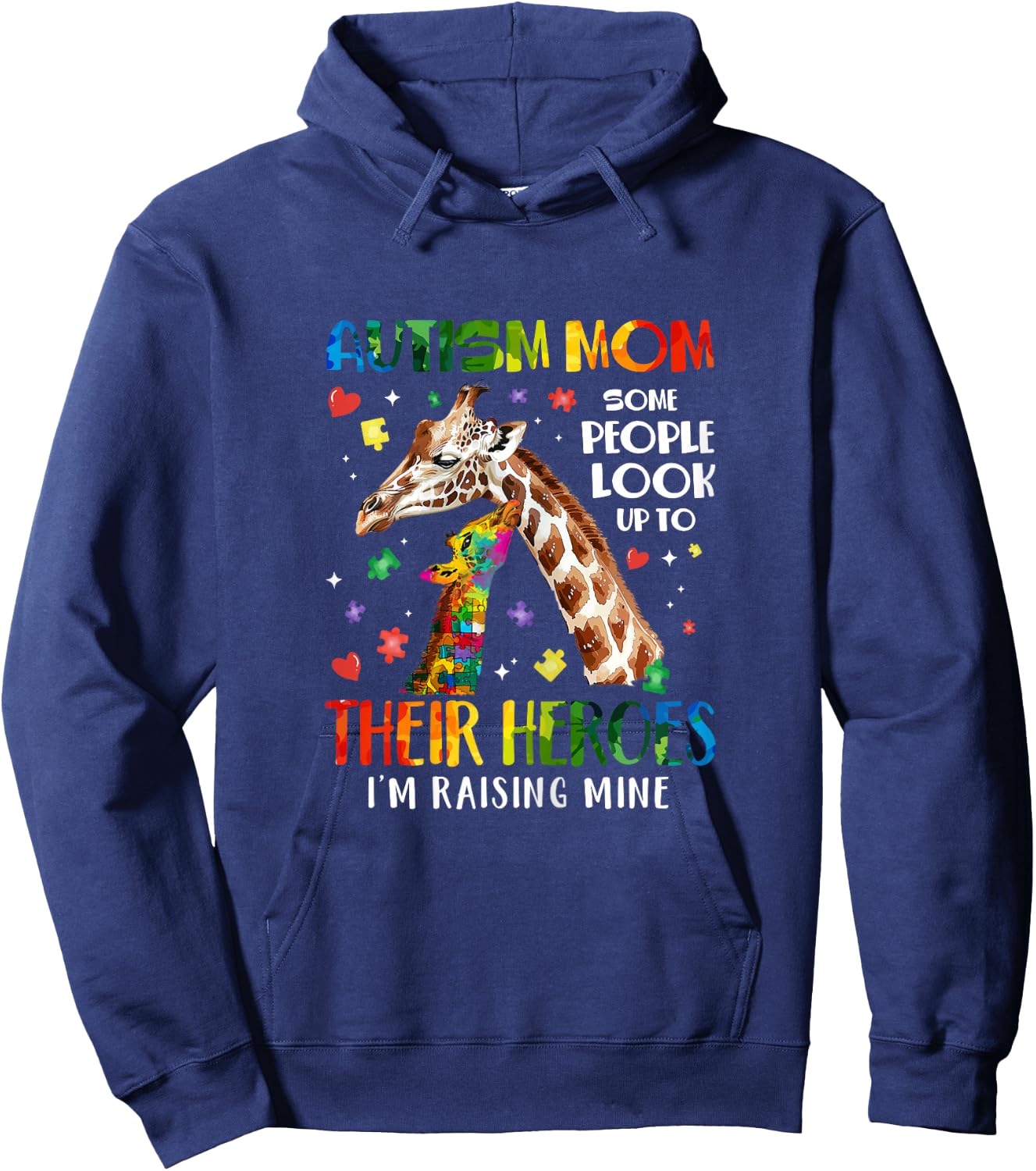 Autism Mom Raising Hero Giraffe Autism Awareness Hoodie - Hoodie | Navy