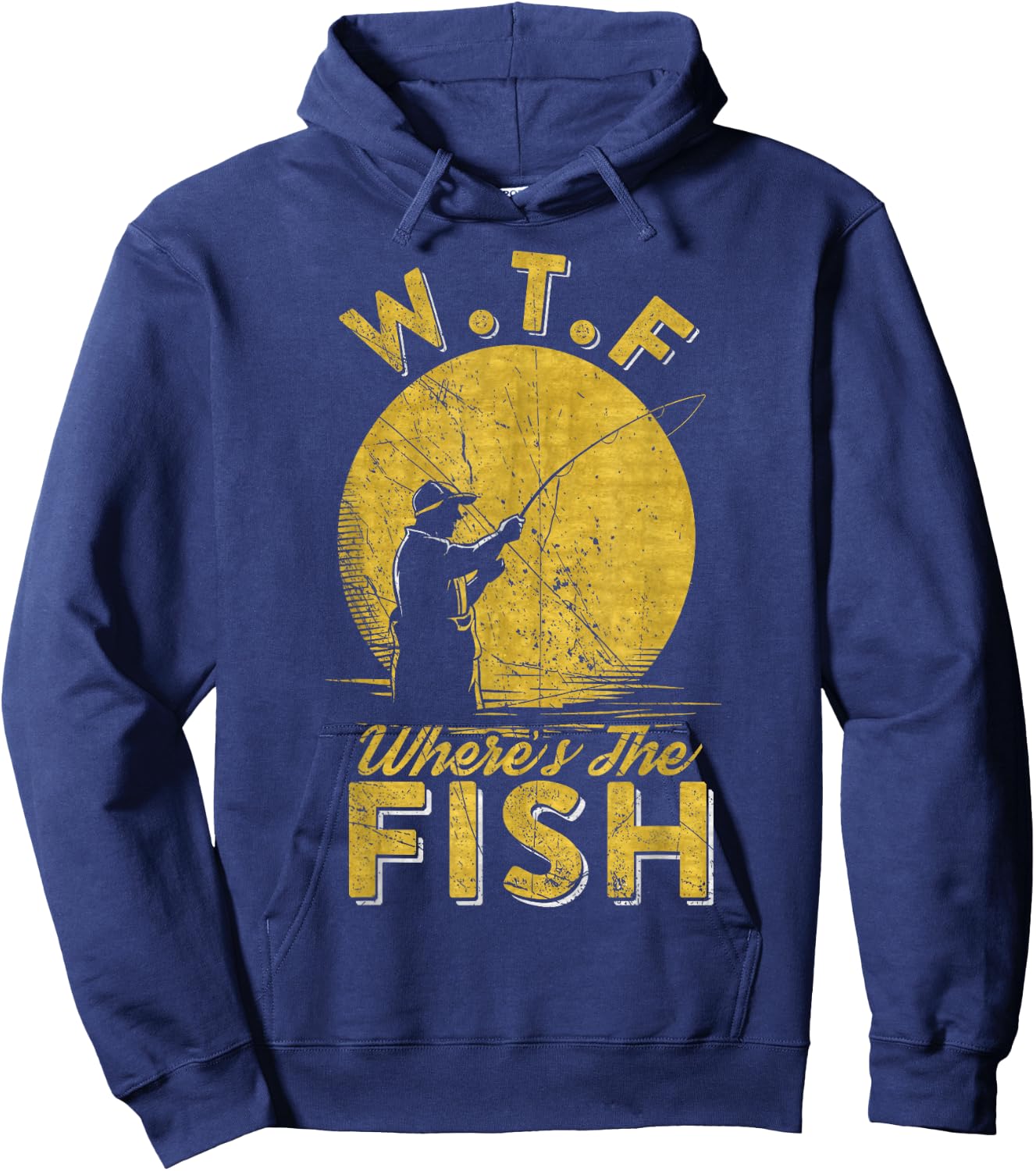 Vintage W.T.F Wheres The Fish, Fisherman, Fishing Lover Hoodie - Hoodie | Navy