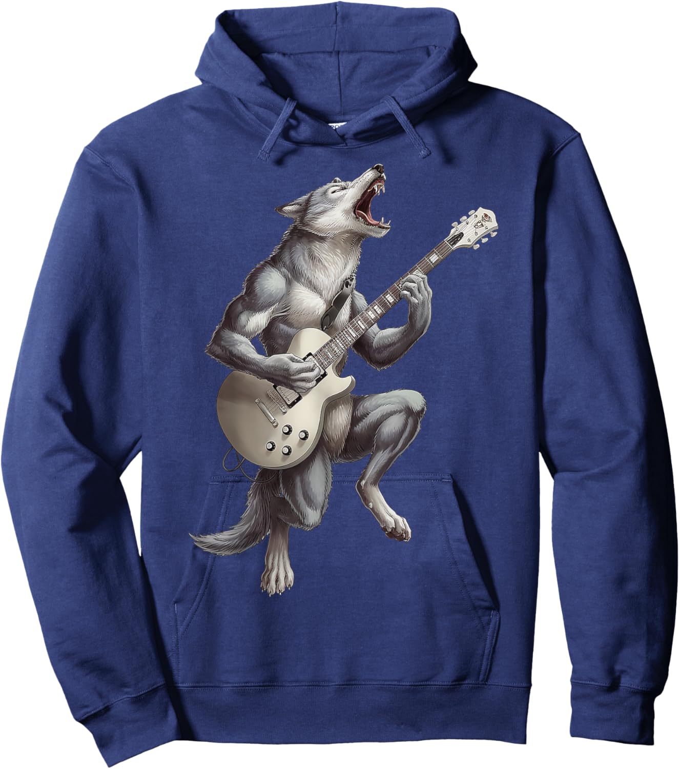Wolf Playing Guitar Rock Star Funny Gifts Women Kids Hoodie - Hoodie | Navy
