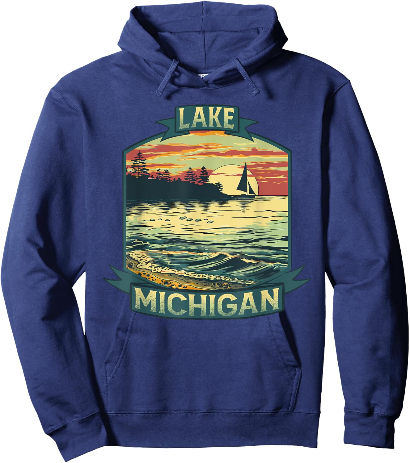 Lake Michigan USA Unsalted Shark Free Vintage Outdoors Retro Hoodie - Hoodie | Navy