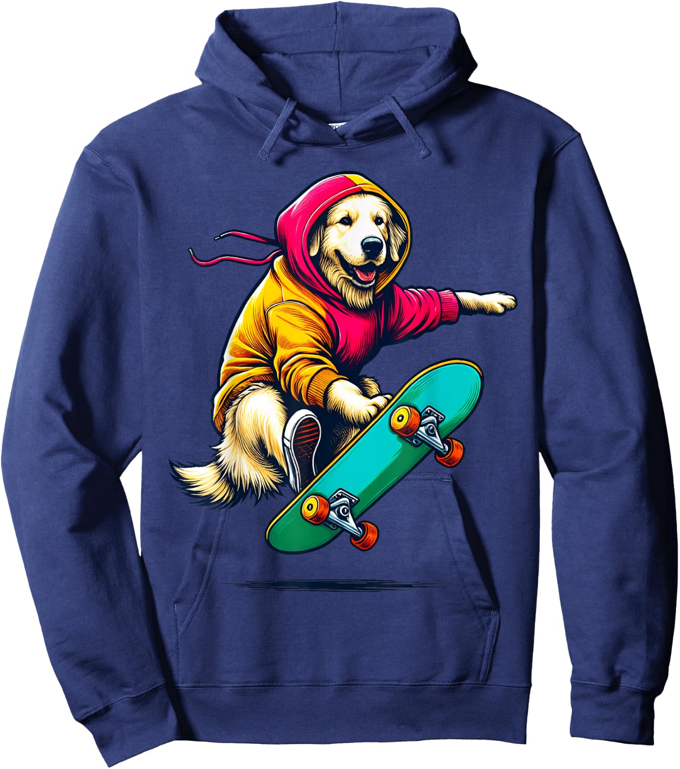 Cool Golden Retriever Dog Skateboarding Illustration Art Hoodie - Hoodie | Navy